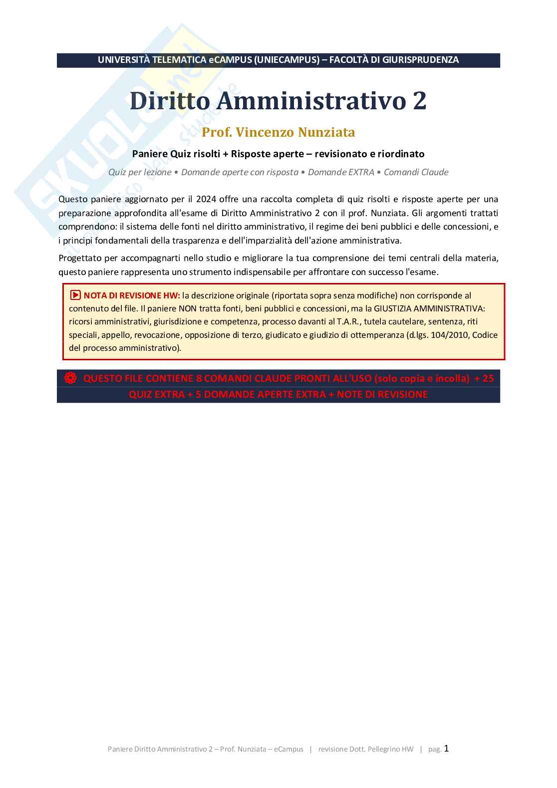 Paniere 2026 Diritto amministrativo 2 - Paniere Quiz-aperte-Extra revisionato Corretto Pag. 1