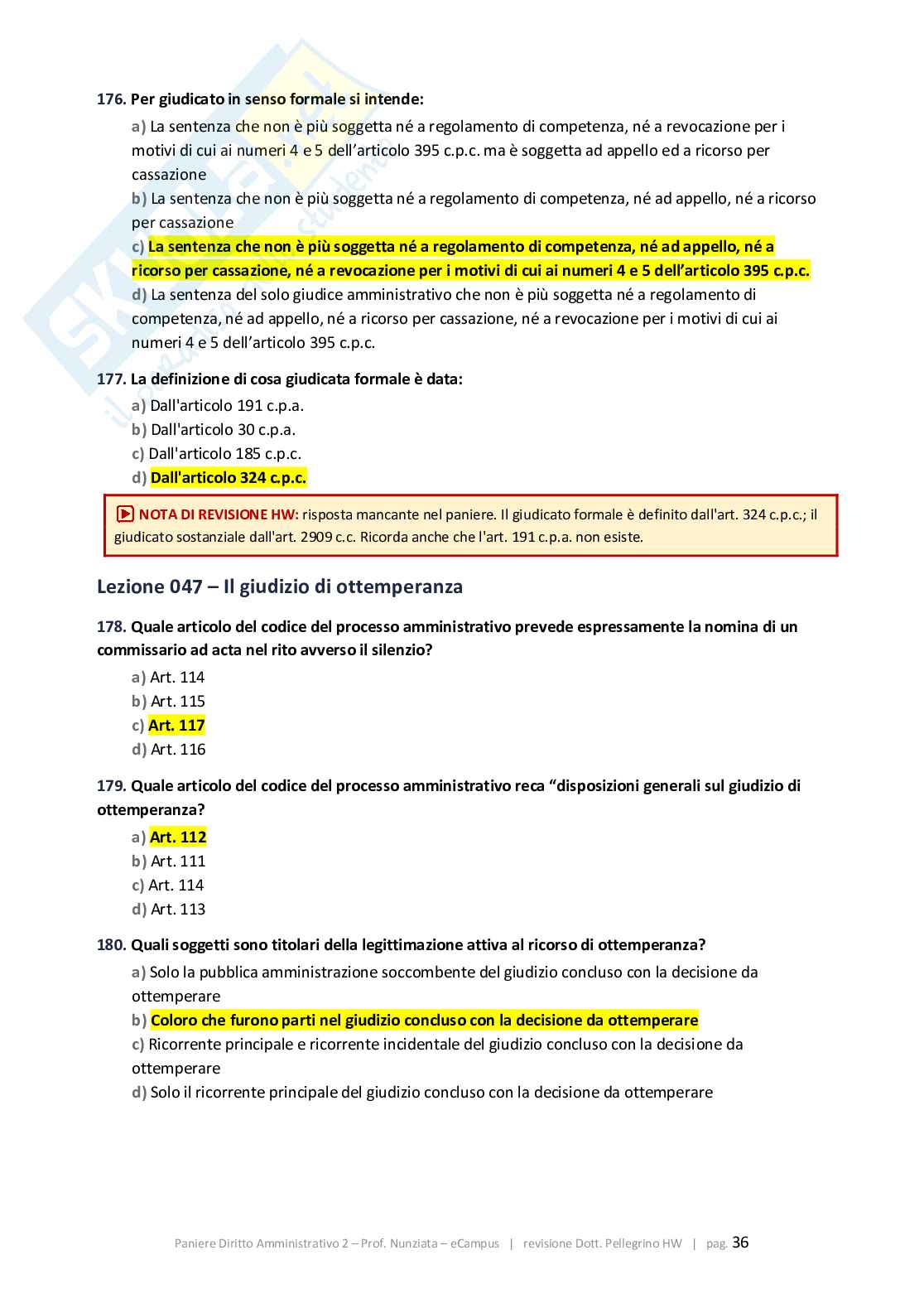 Paniere 2026 Diritto amministrativo 2 - Paniere Quiz-aperte-Extra revisionato Corretto Pag. 36