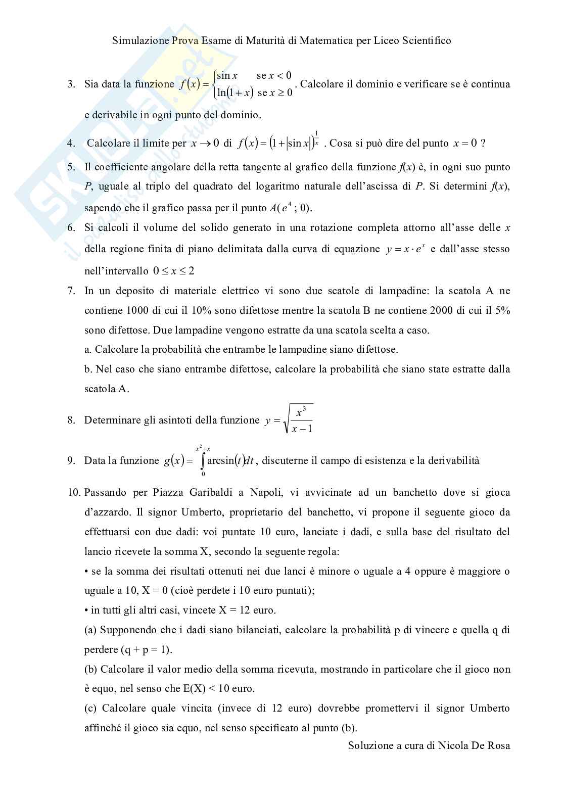 2011 Esercitazione per l'esame di matematica Pag. 2