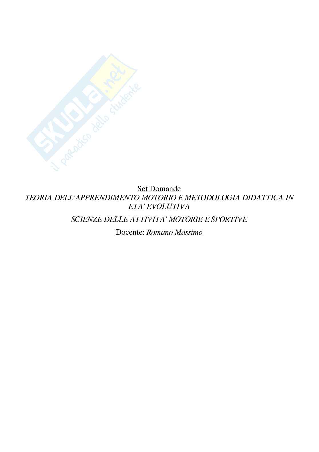 Paniere Teoria dell'apprendimento motorio e metodologia didattica in età evolutiva (2026) - Risposte Multiple Corrette Pag. 2
