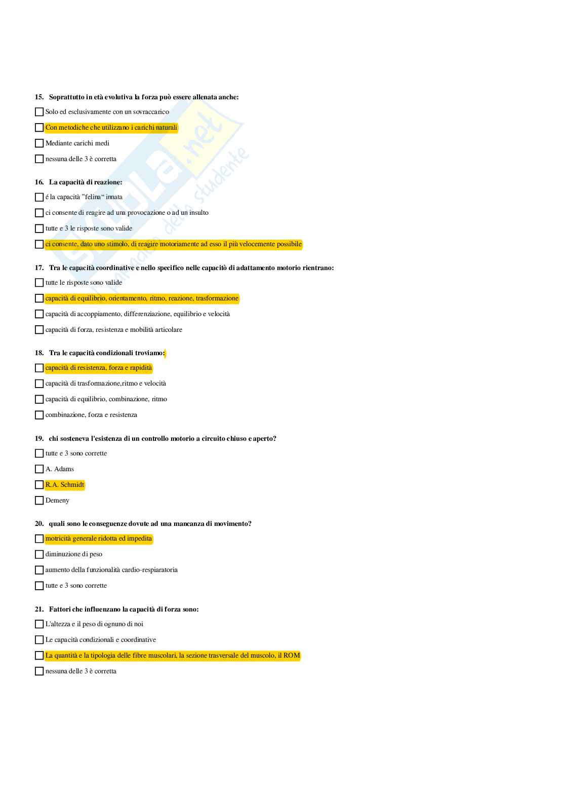 Paniere Teoria dell'apprendimento motorio e metodologia didattica in età evolutiva (2026) - Risposte Multiple Corrette Pag. 26