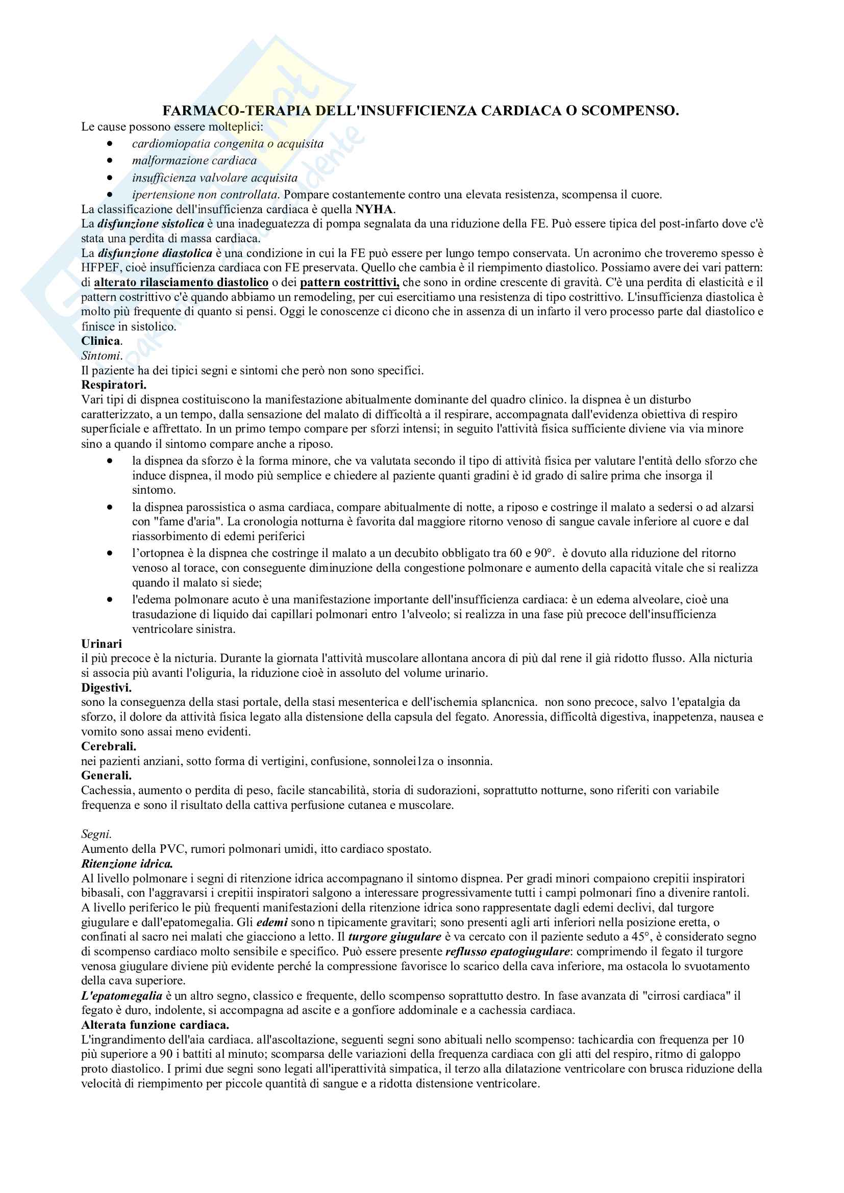 Farmacoterapia dell'insufficienza cardiaca o scompenso Pag. 1