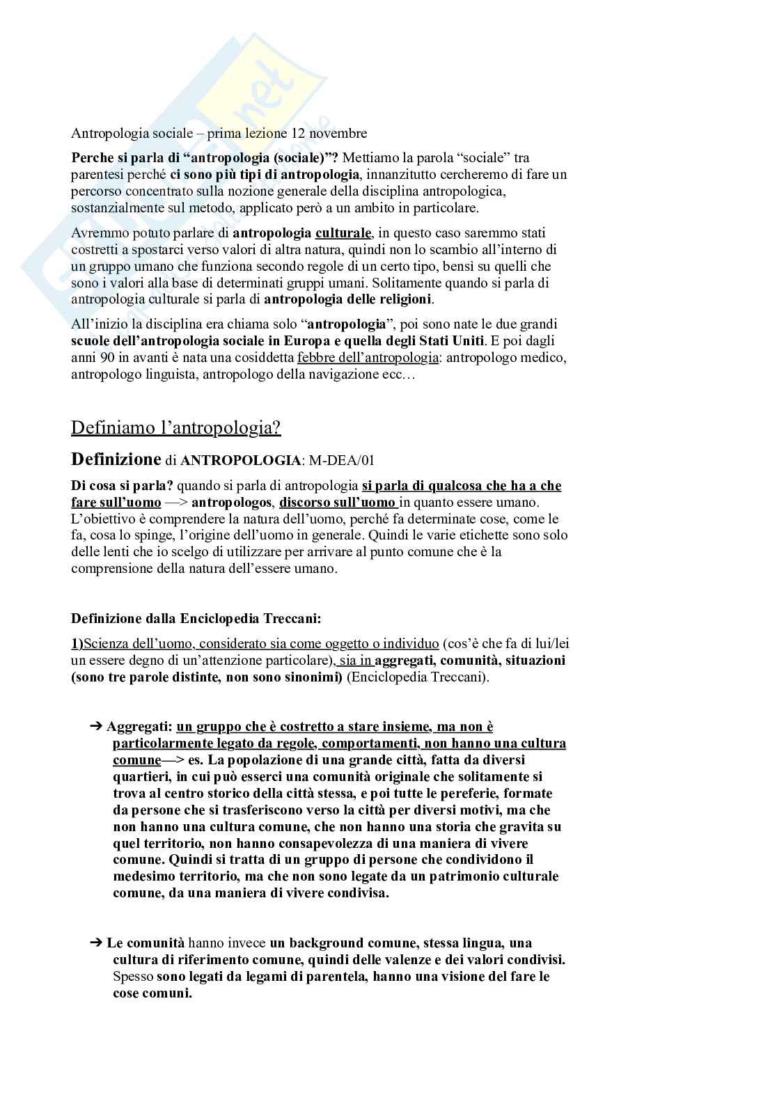 Riassunto esame Antropologia sociale , Prof. Micheli Ilaria, libro consigliato Antropologia culturale, 2ª edizione , Dei Pag. 1