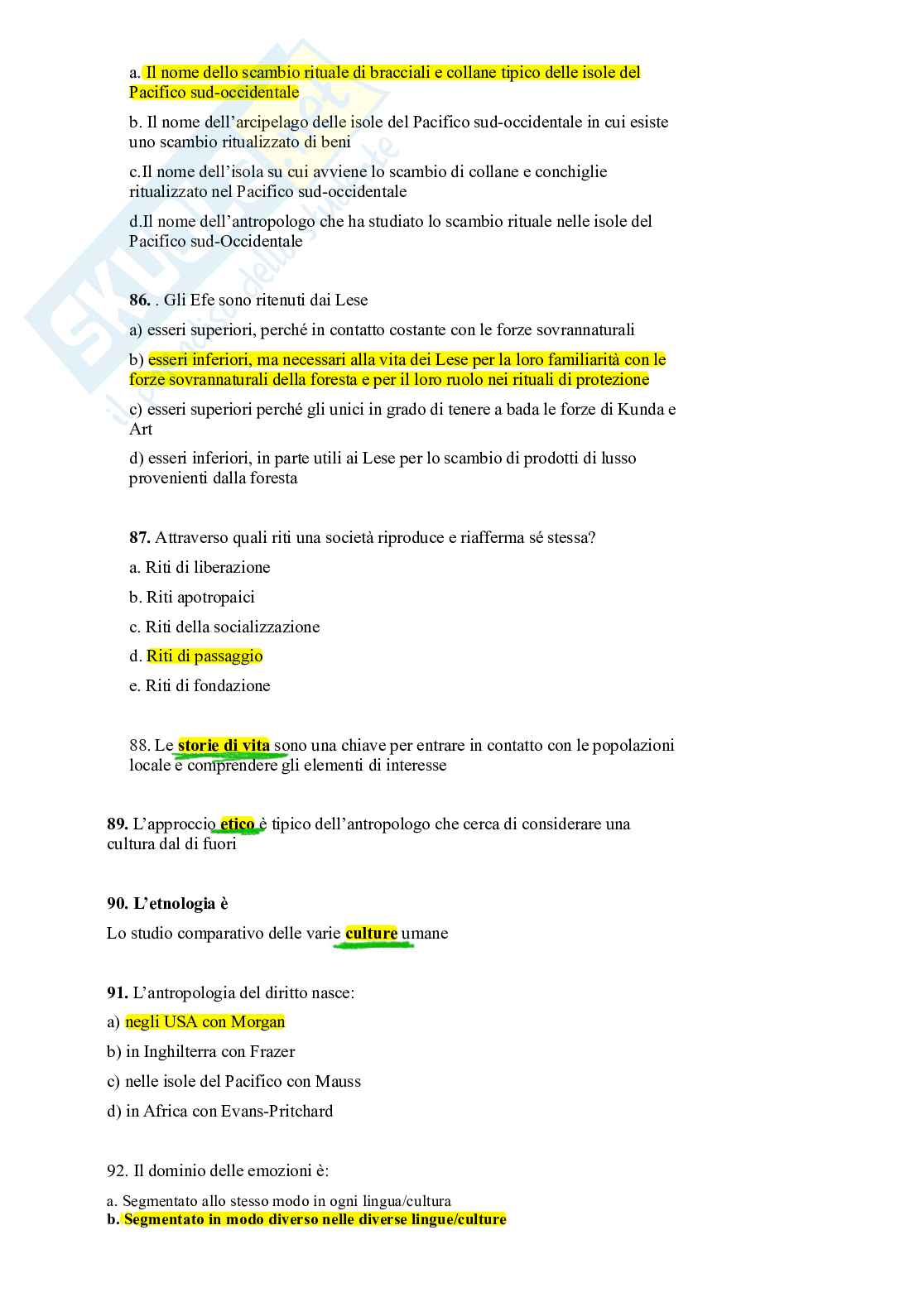 Riassunto esame Antropologia sociale , Prof. Micheli Ilaria, libro consigliato Antropologia culturale, 2ª edizione , Dei Pag. 91