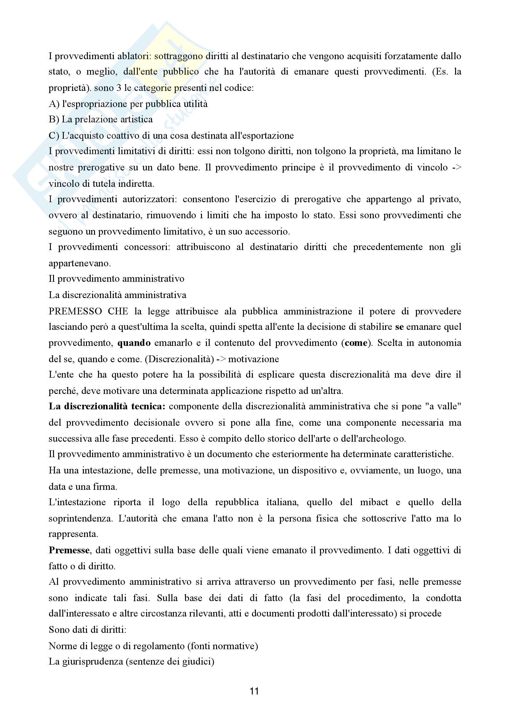 Riassunto esame di Principi e tutela dei BBCC, prof. Dalli, libro consigliato Codice dei Beni Culturali Pag. 11