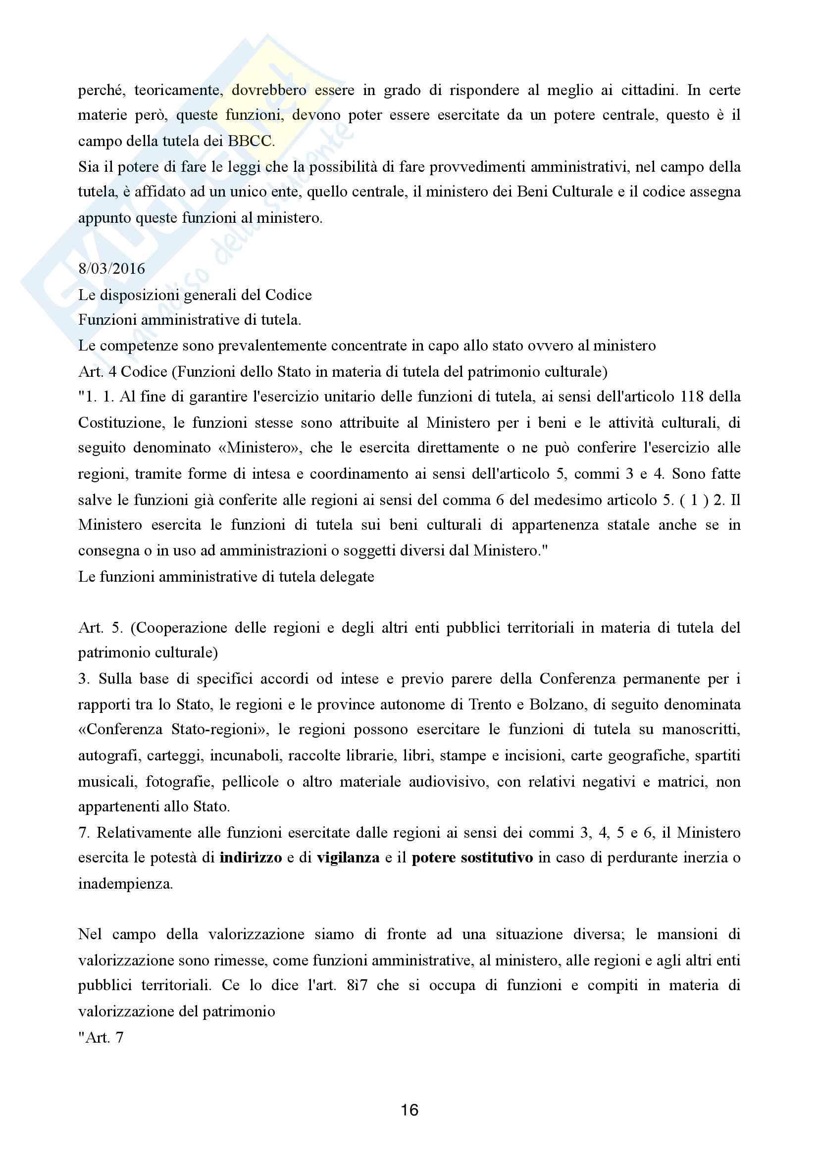 Riassunto esame di Principi e tutela dei BBCC, prof. Dalli, libro consigliato Codice dei Beni Culturali Pag. 16