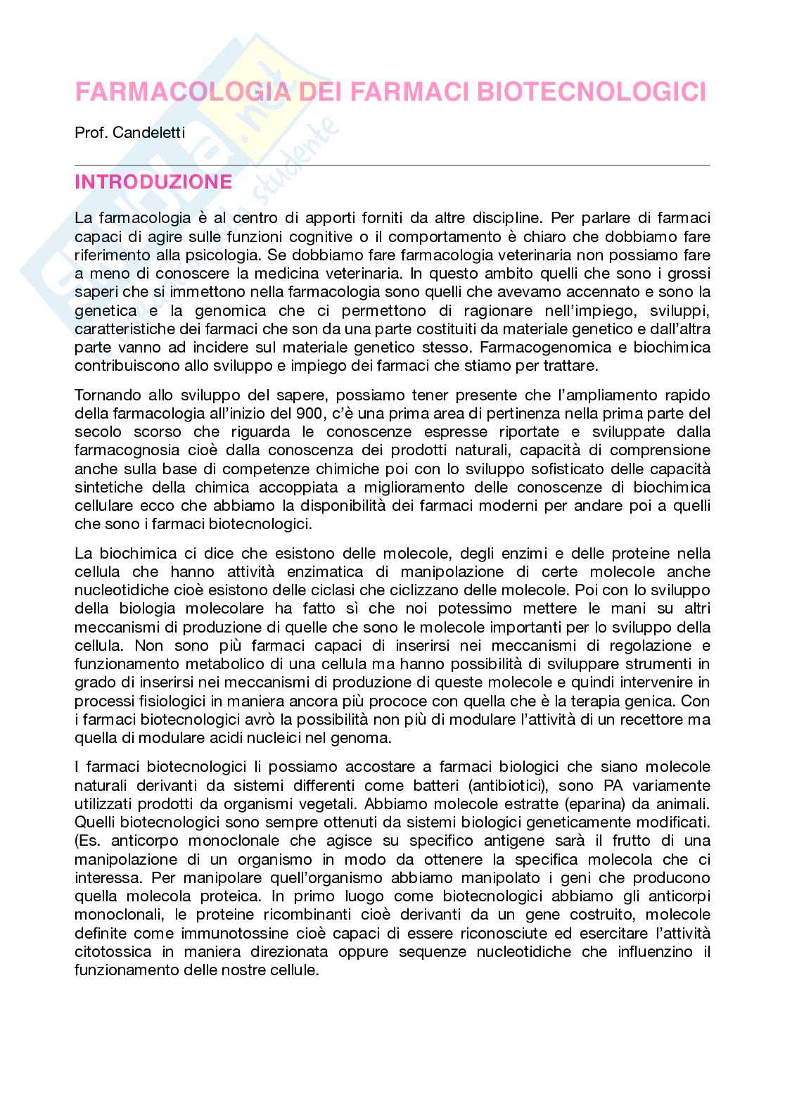 Farmacologia dei farmaci biotecnologici - parte 1 Pag. 1