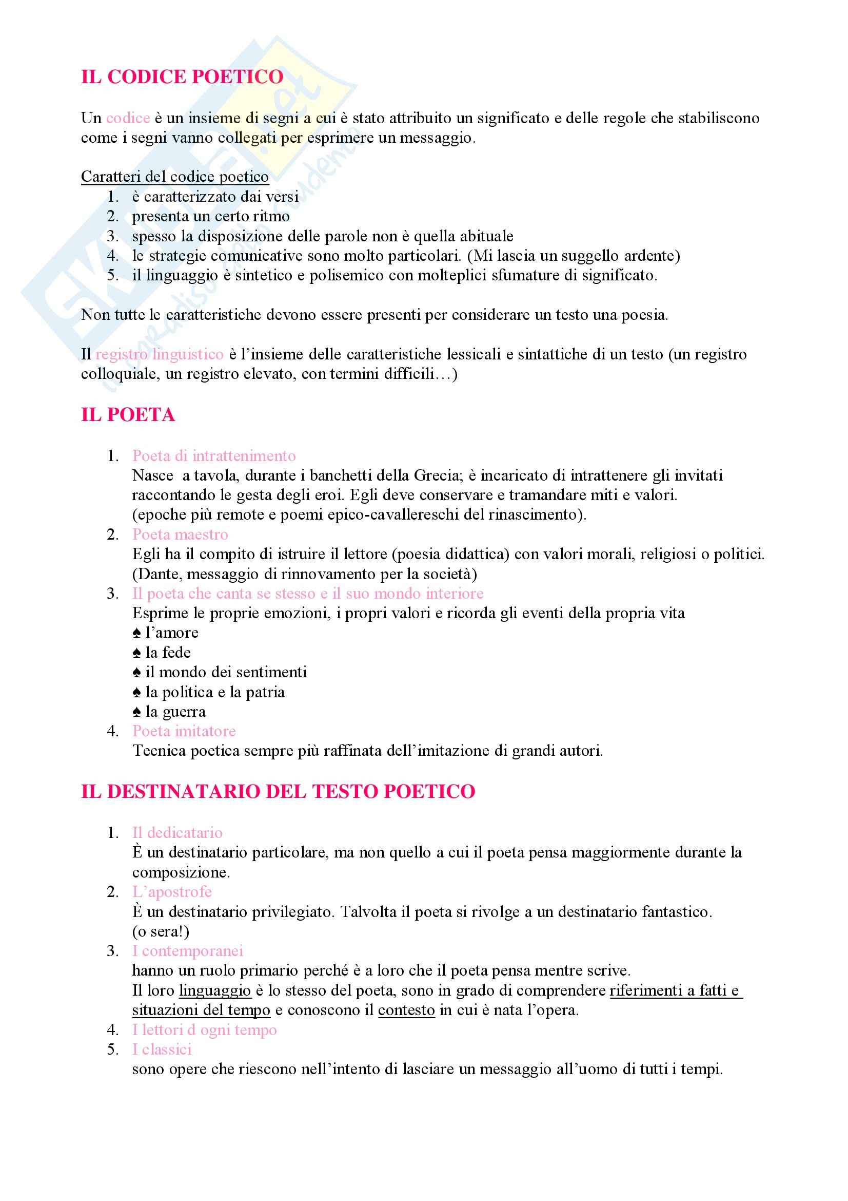 Letteratura Italiana Analisi Testo Poetico