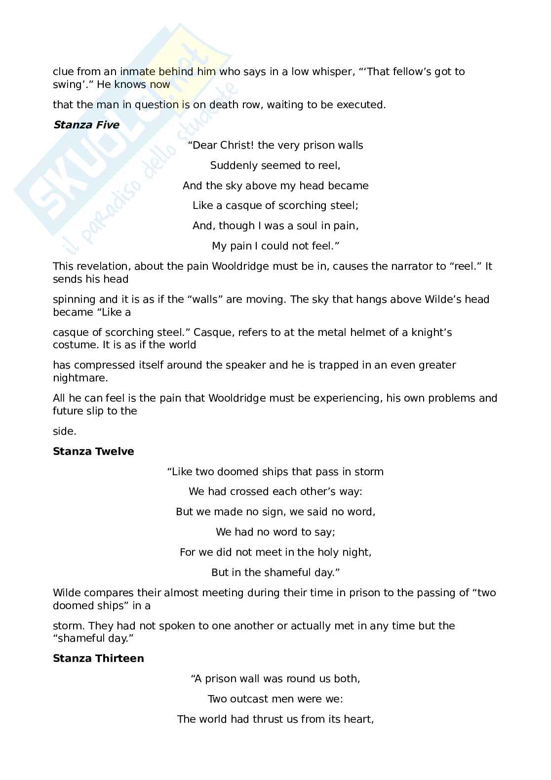 Riassunto esame Letteratura inglese I, Prof. Ambrosini Richard, libro consigliato La ballata del carcere di Reading, Wilde Pag. 11