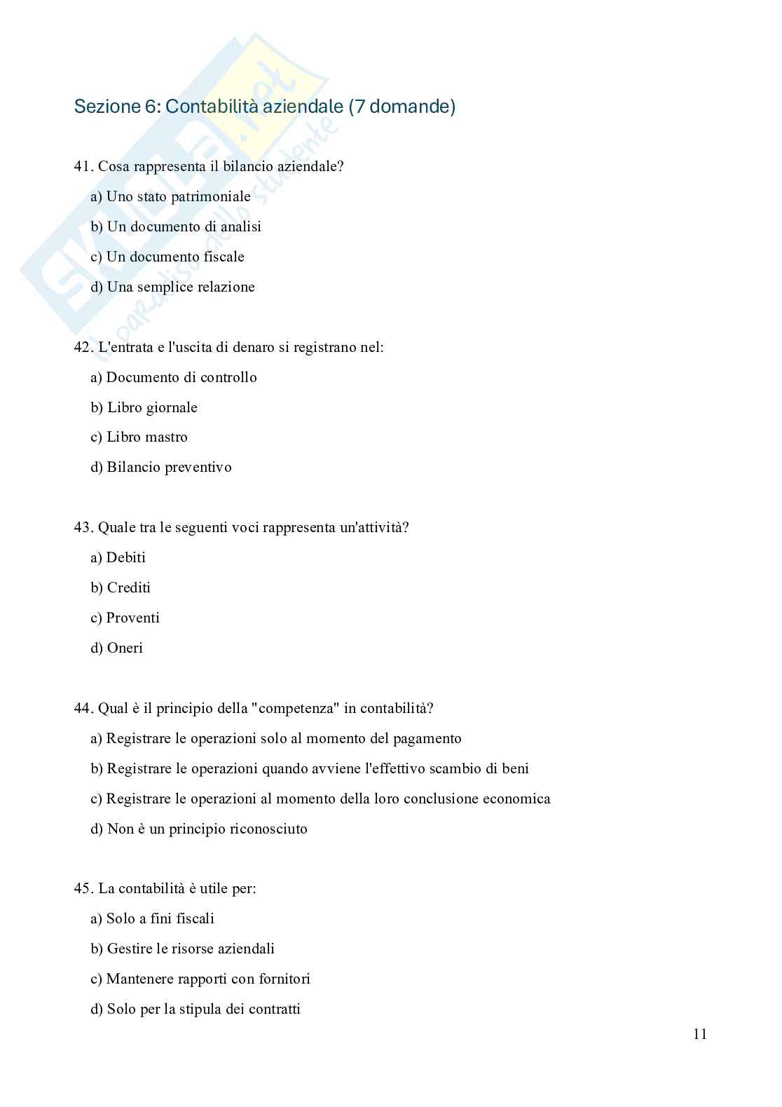 Tracce svolte concorso Agenzia Entrate per 470 addetti alla riscossione - simulazione prova scritta tecnico professionale - quiz a risposta multipla 1 con soluzioni Pag. 11