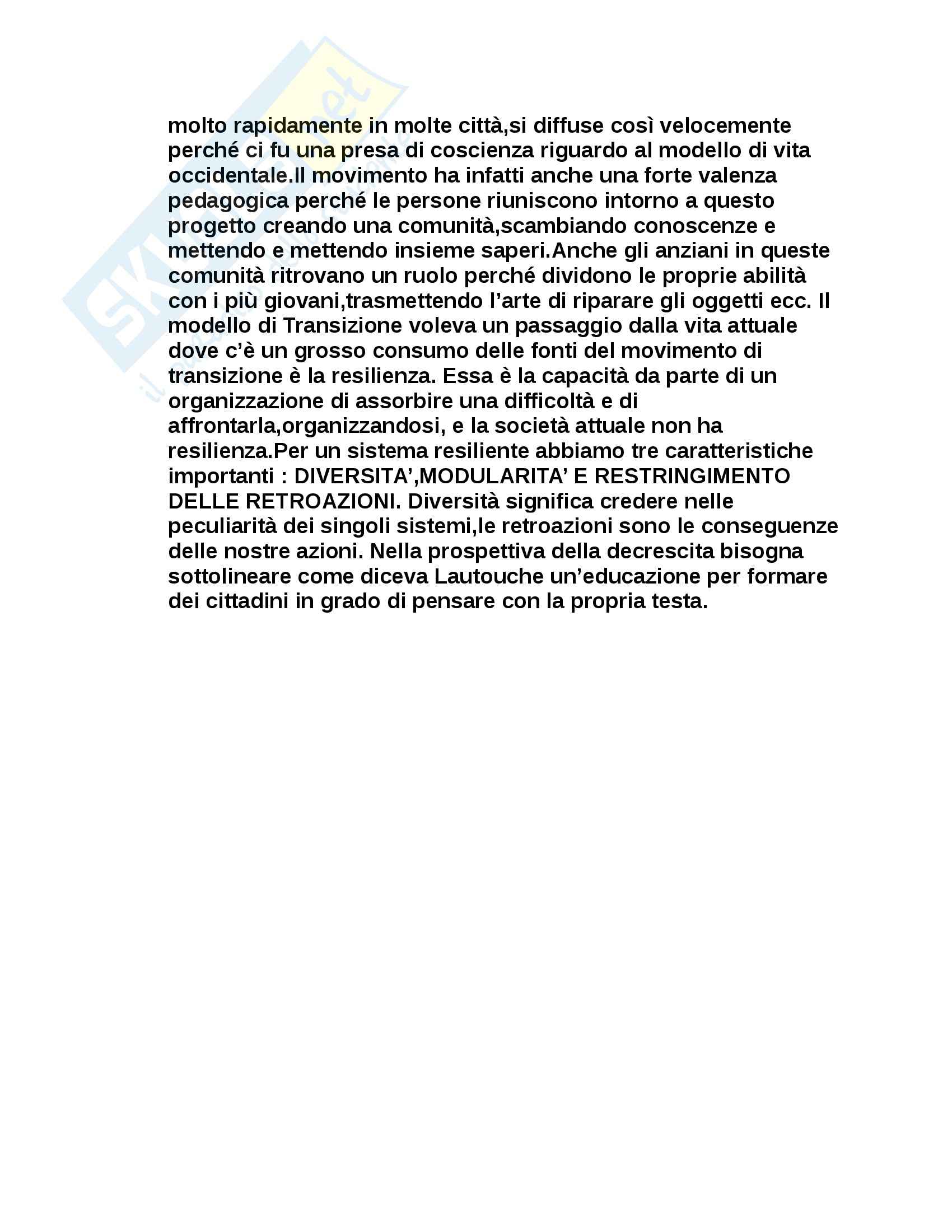 Riassunto esame Pedagogia Sociale, prof. Sirignano, libro consigliato Pedagogia della decrescita, Pag. 16