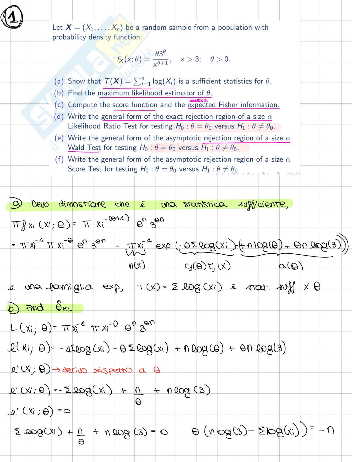 Esercizio di Inferenza statistica Pag. 1