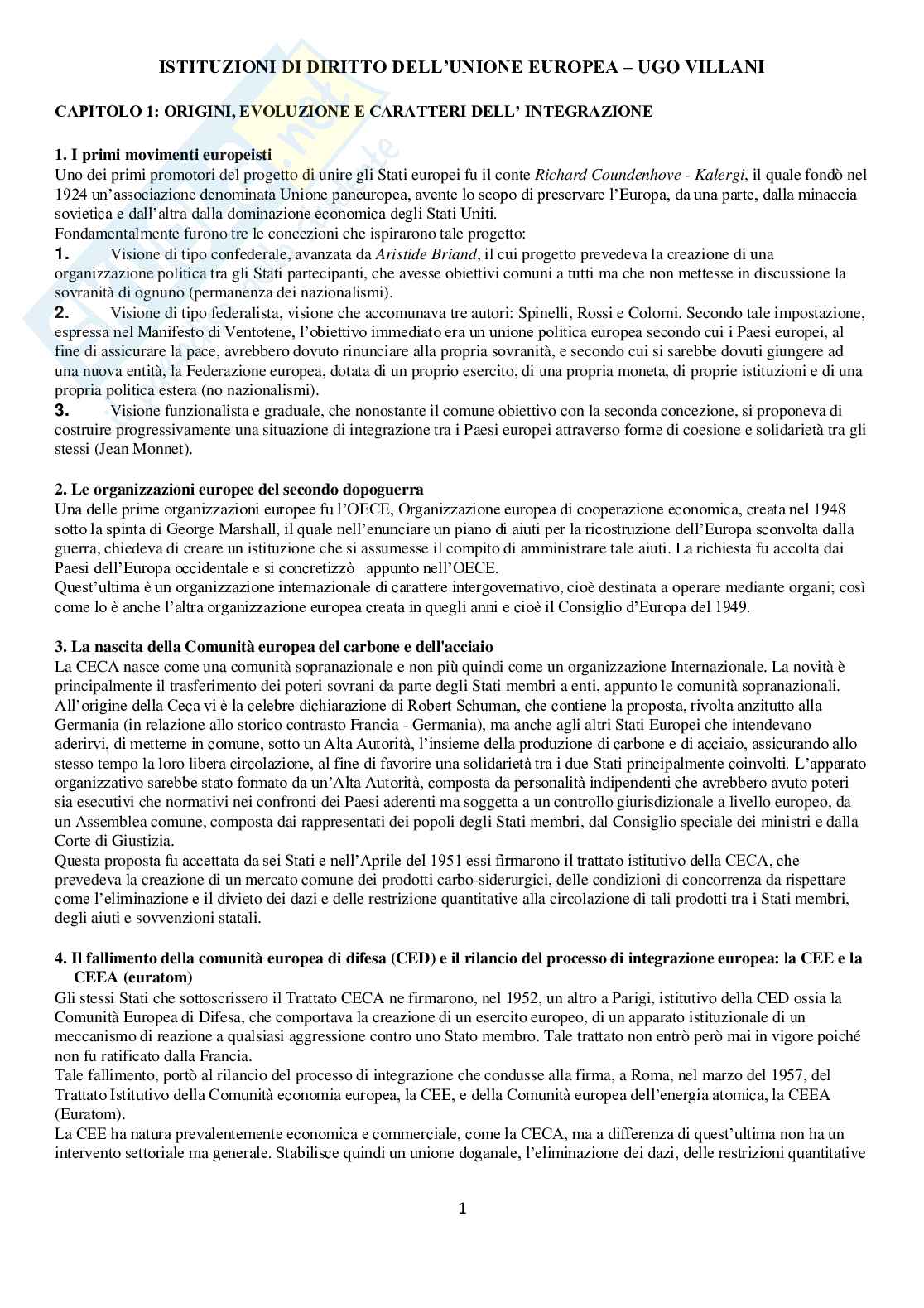 Istituzioni di diritto dell'Unione Europea Pag. 1