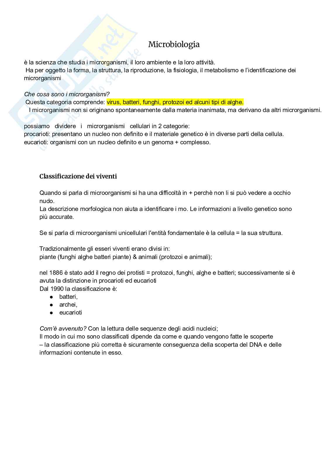 Appunti Microbiologia generale e alimentare Pag. 1