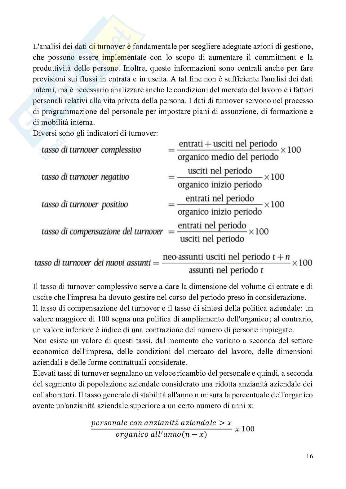 Riassunto esame Organizzazione e gestione delle risorse umane, Prof. Esposito Vincenza, libro consigliato Risorse Umane: persone, relazioni e valore, Costa, Gianecchini Pag. 16