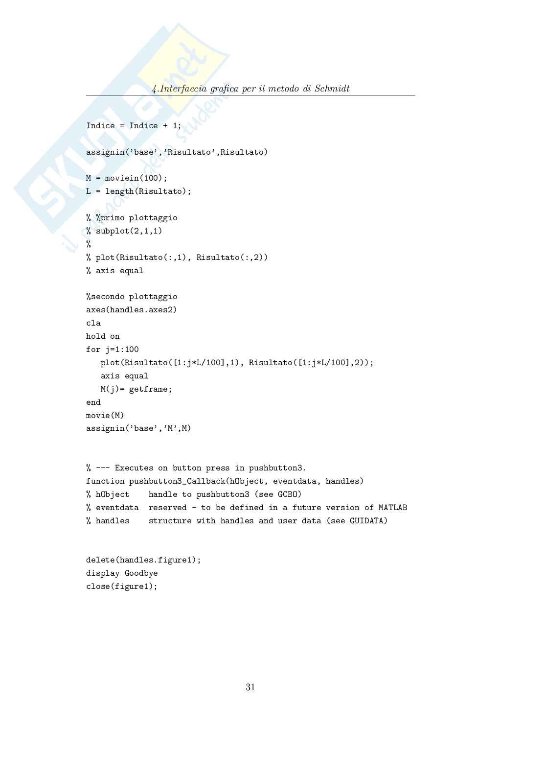 Calcolo e visualizzazione della traiettoria di un proiettile con il metodo di Schmidth Pag. 31