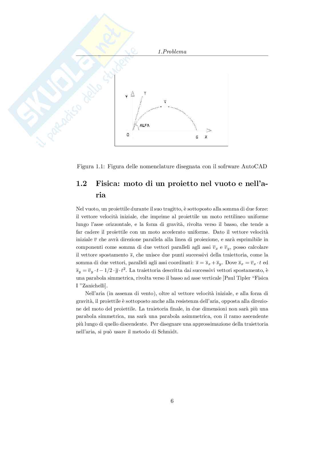 Calcolo e visualizzazione della traiettoria di un proiettile con il metodo di Schmidth Pag. 6