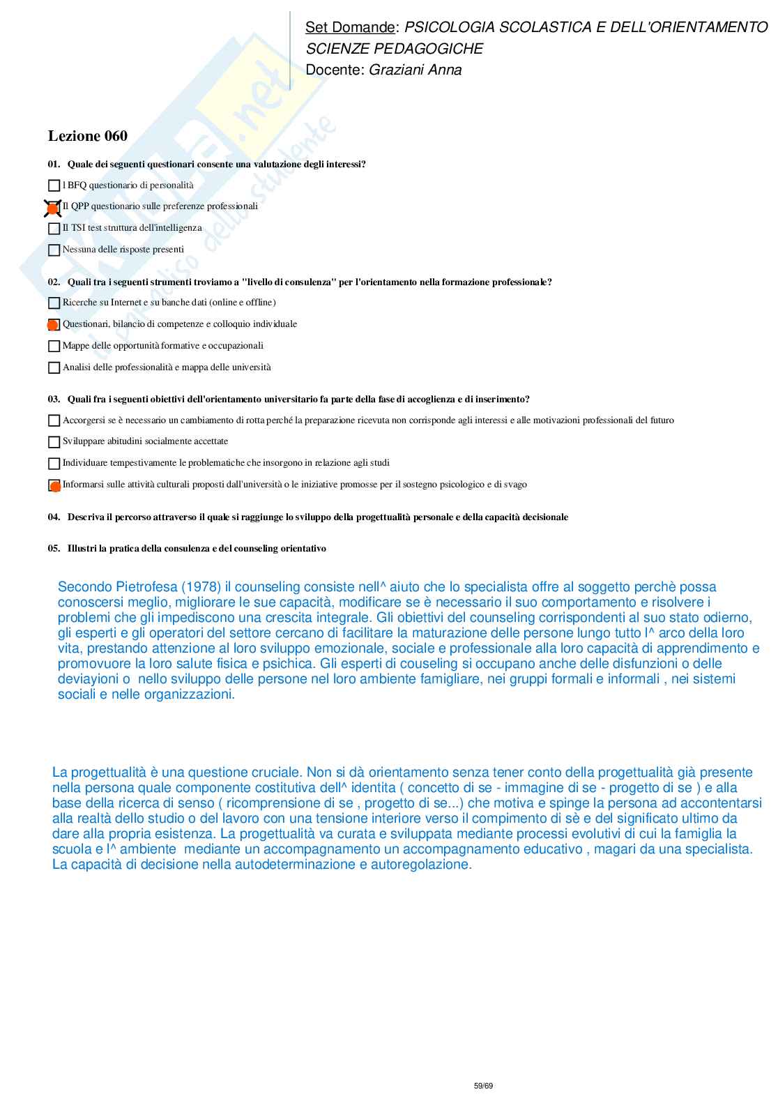 Paniere completo (aperte e chiuse) di Psicologia scolastica e dell'orientamento Pag. 56