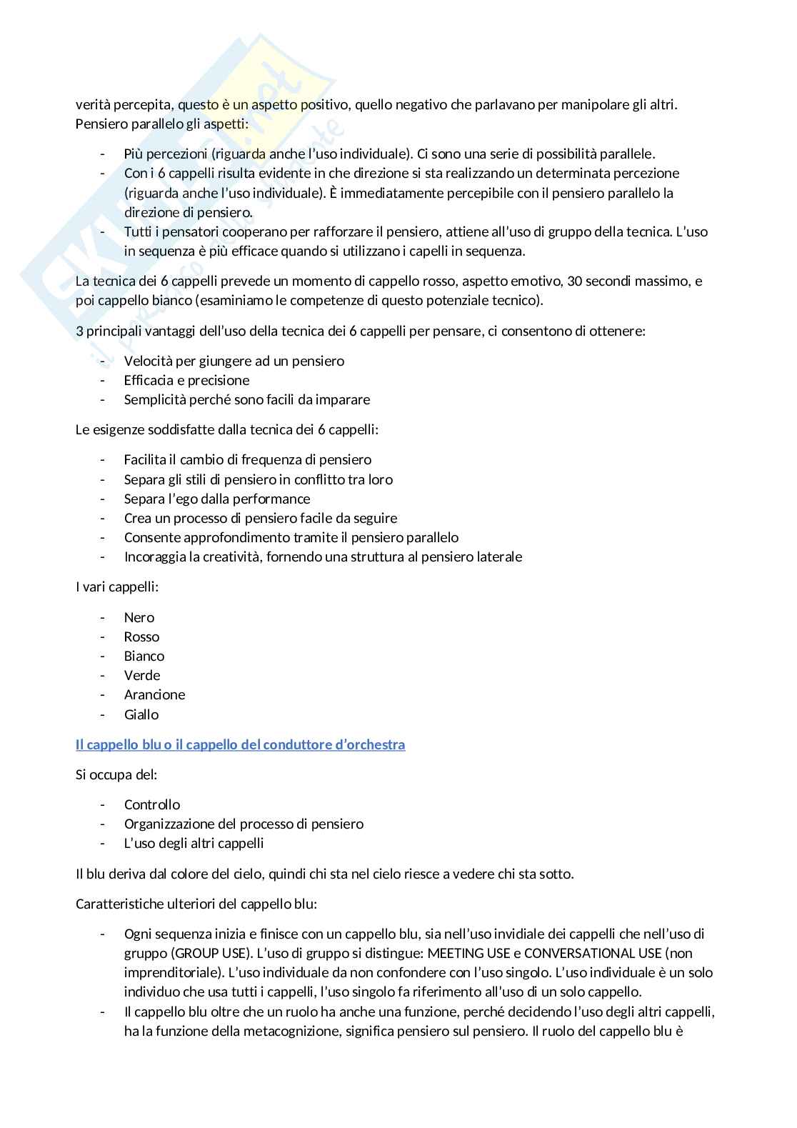 Riassunto esame Diritto civile, Prof. Franchi Annalisa, libro consigliato Sei cappelli per pensare, De Bono Pag. 2
