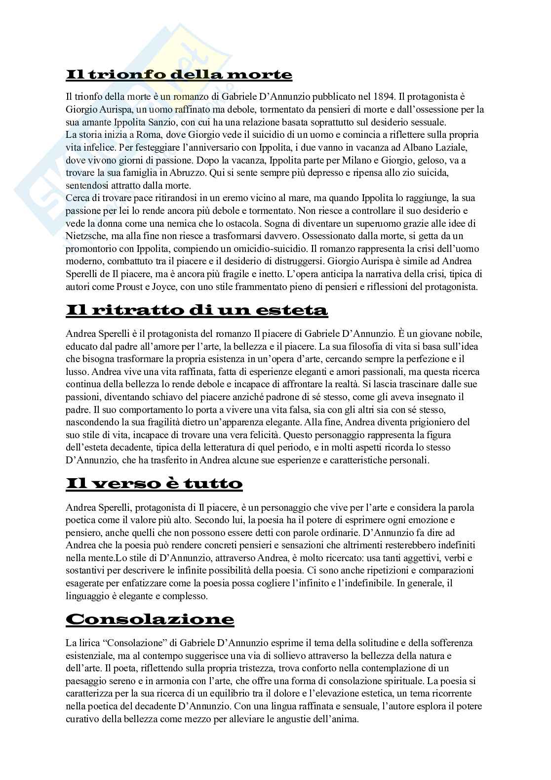 Appunti su Gabriele D'annunzio  Pag. 6