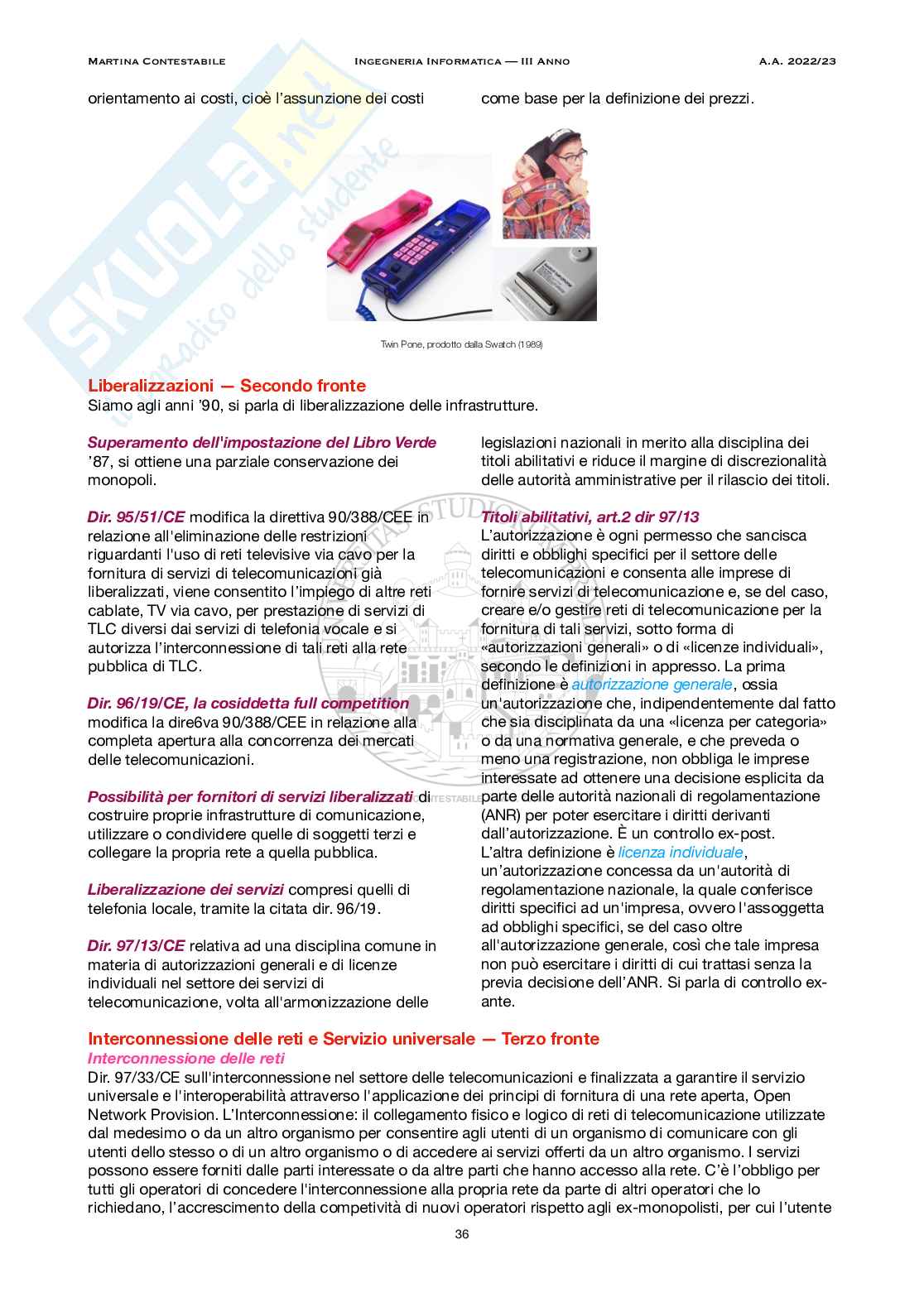 Normativa e regolamentazione delle telecomunicazioni Pag. 36