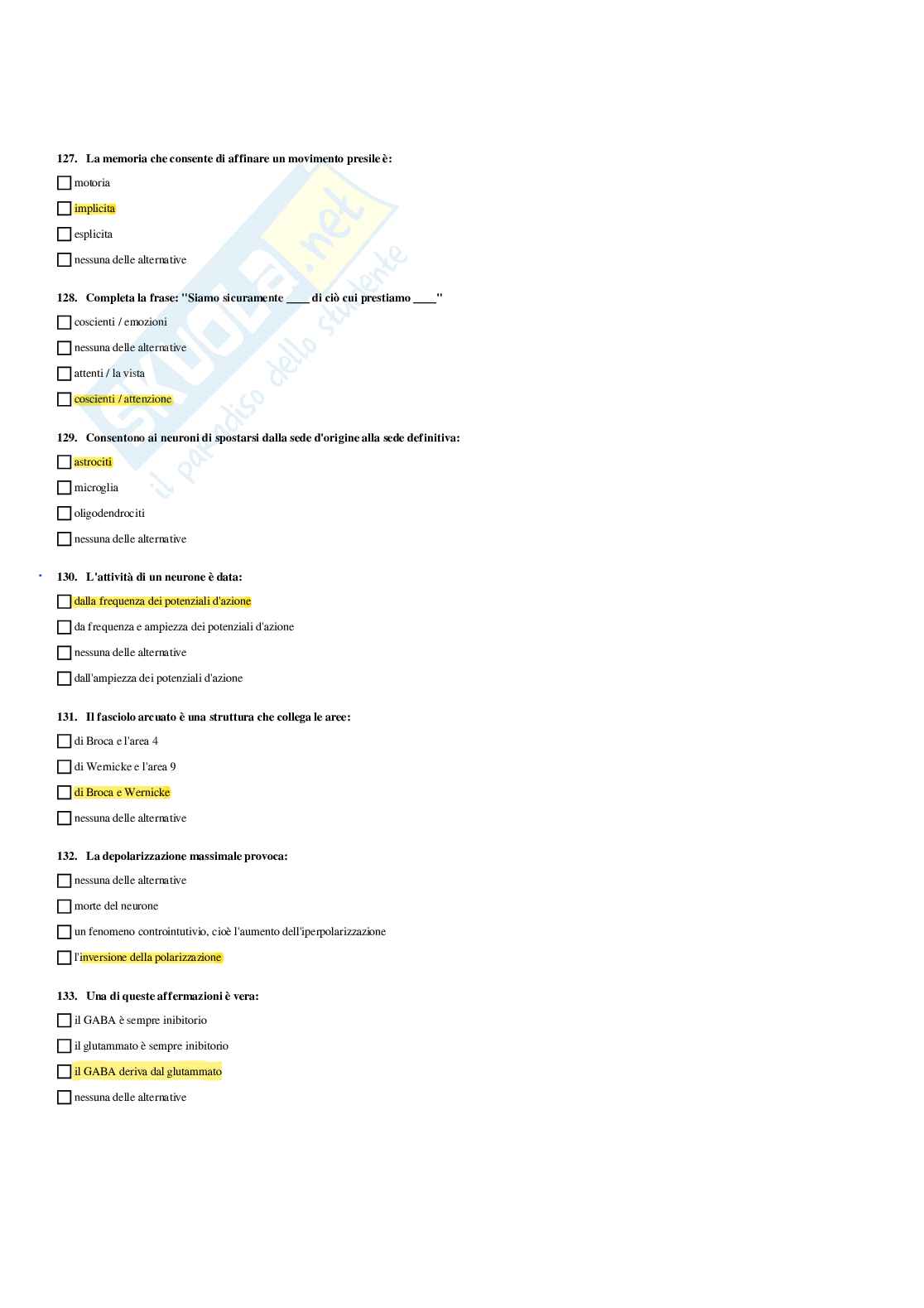 Paniere Psicologia fisiologica, delle emozioni e della comunicazione (2026) - Risposte multiple corrette Pag. 21