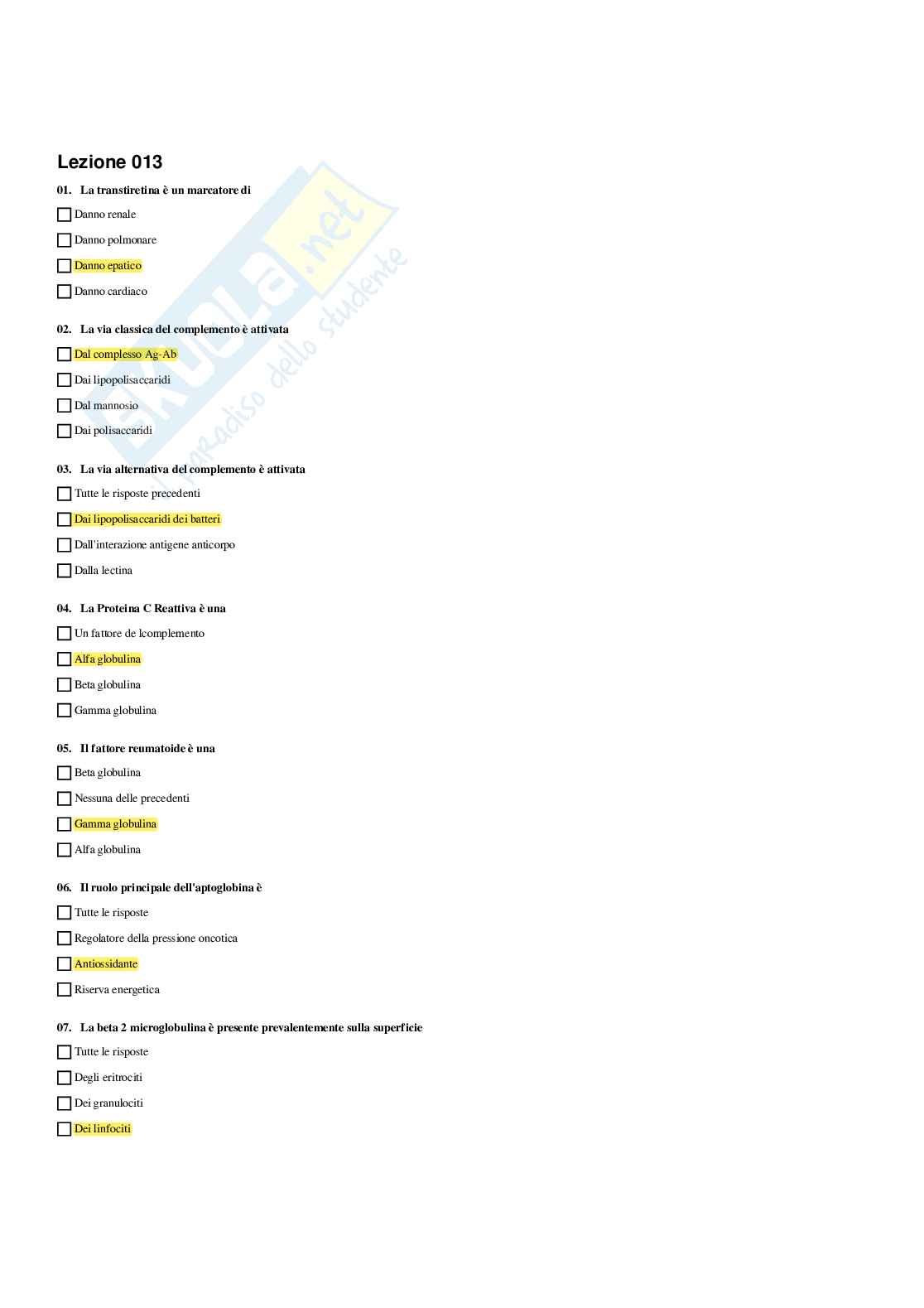 Paniere Biochimica clinica - Risposte Multiple (2026) Pag. 26