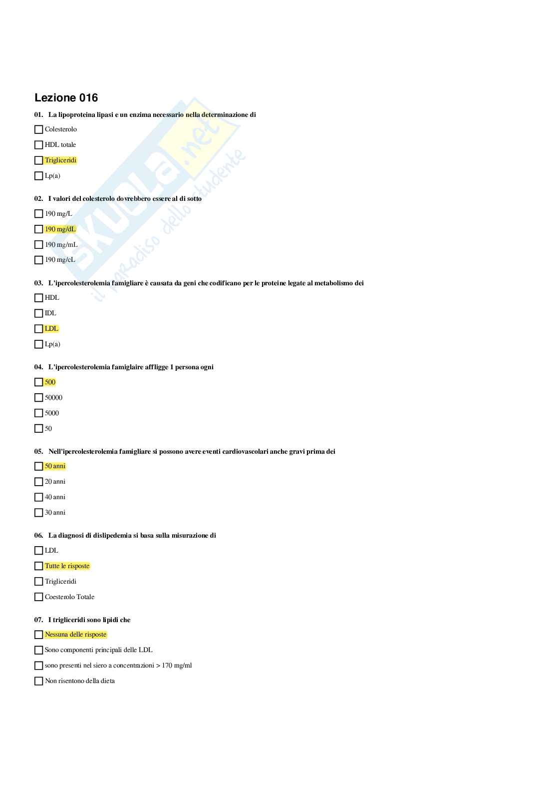 Paniere Biochimica clinica - Risposte Multiple (2026) Pag. 31