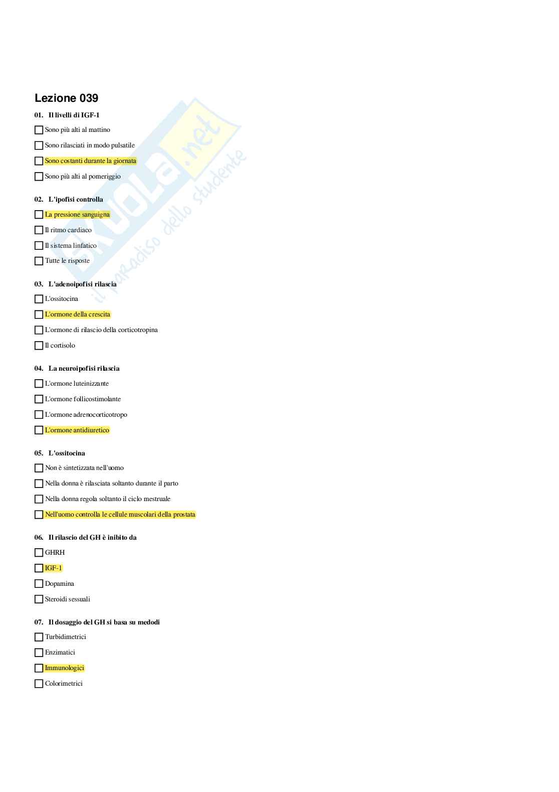 Paniere Biochimica clinica - Risposte Multiple (2026) Pag. 71