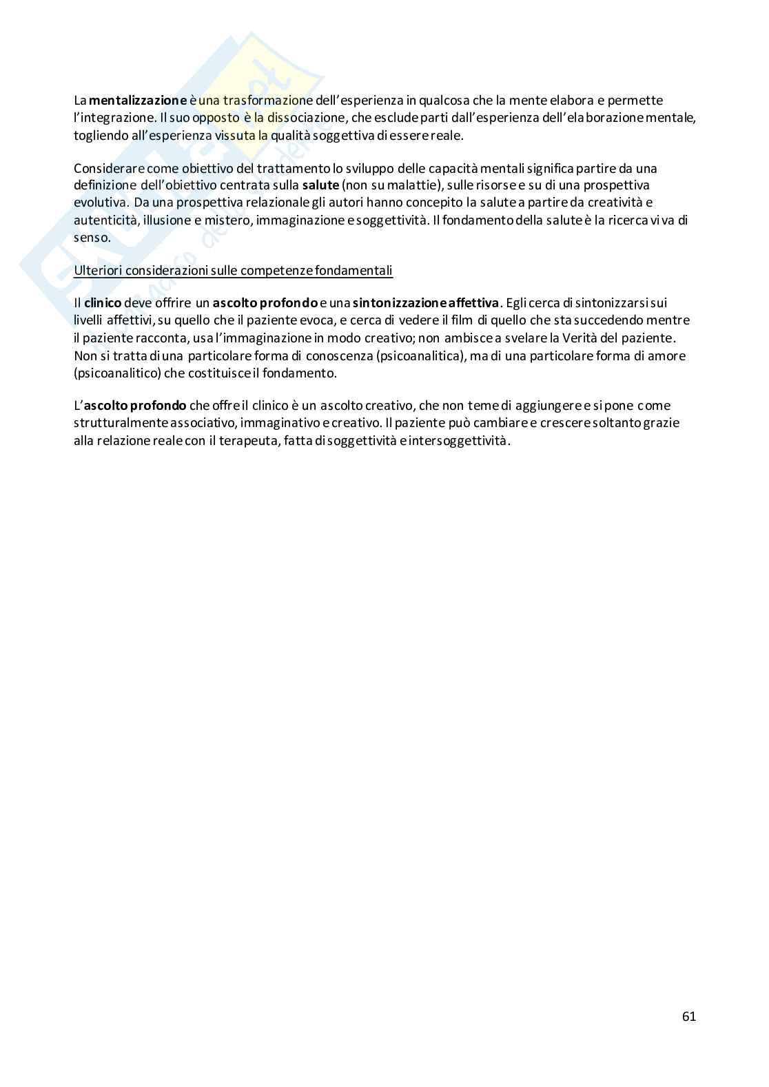 Riassunto esame psicologia clinica relazionale e dell’attaccamento, prof. Albasi, libro consigliato Competenze cliniche nella psicoanalisi relazionale, Barsness Pag. 61