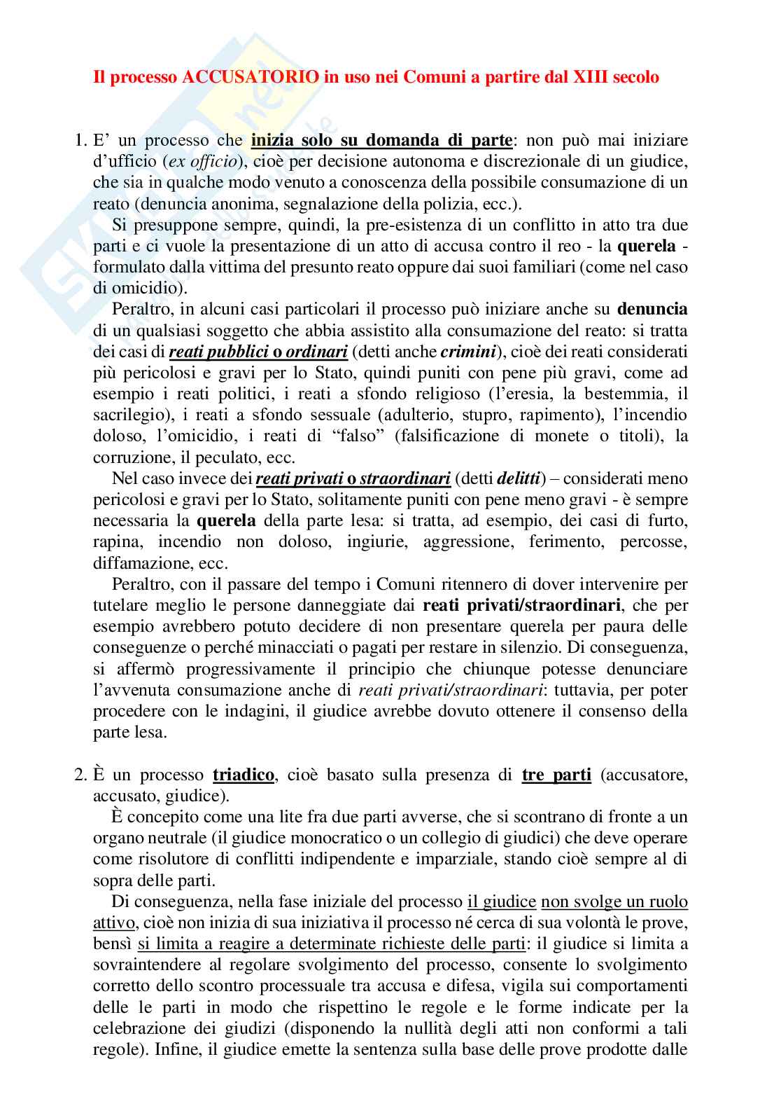Processo accusatorio in uso nei Comuni a partire dal XIII secolo Pag. 1