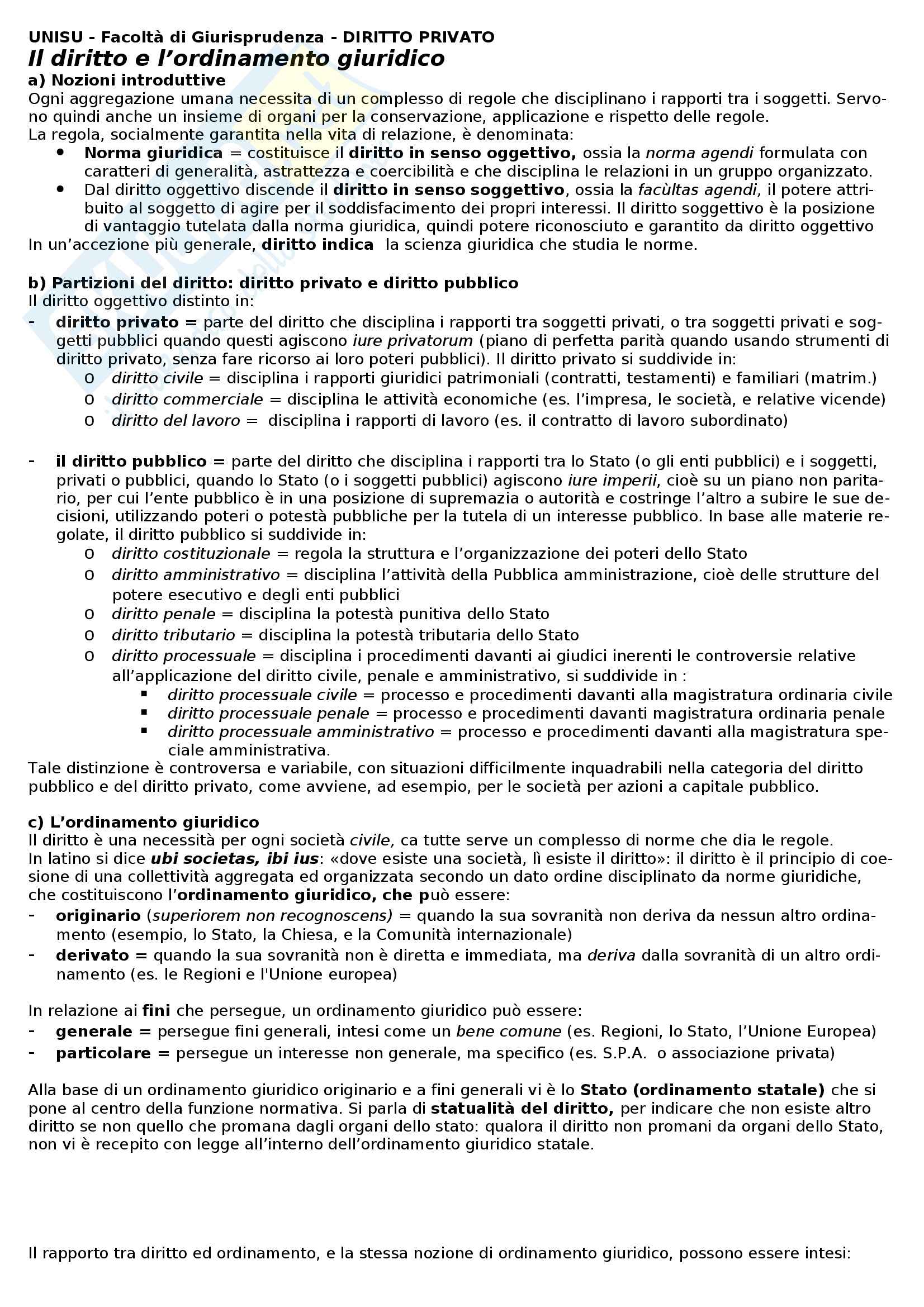 Diritto privato - Il diritto e l’ordinamento giuridico Pag. 1