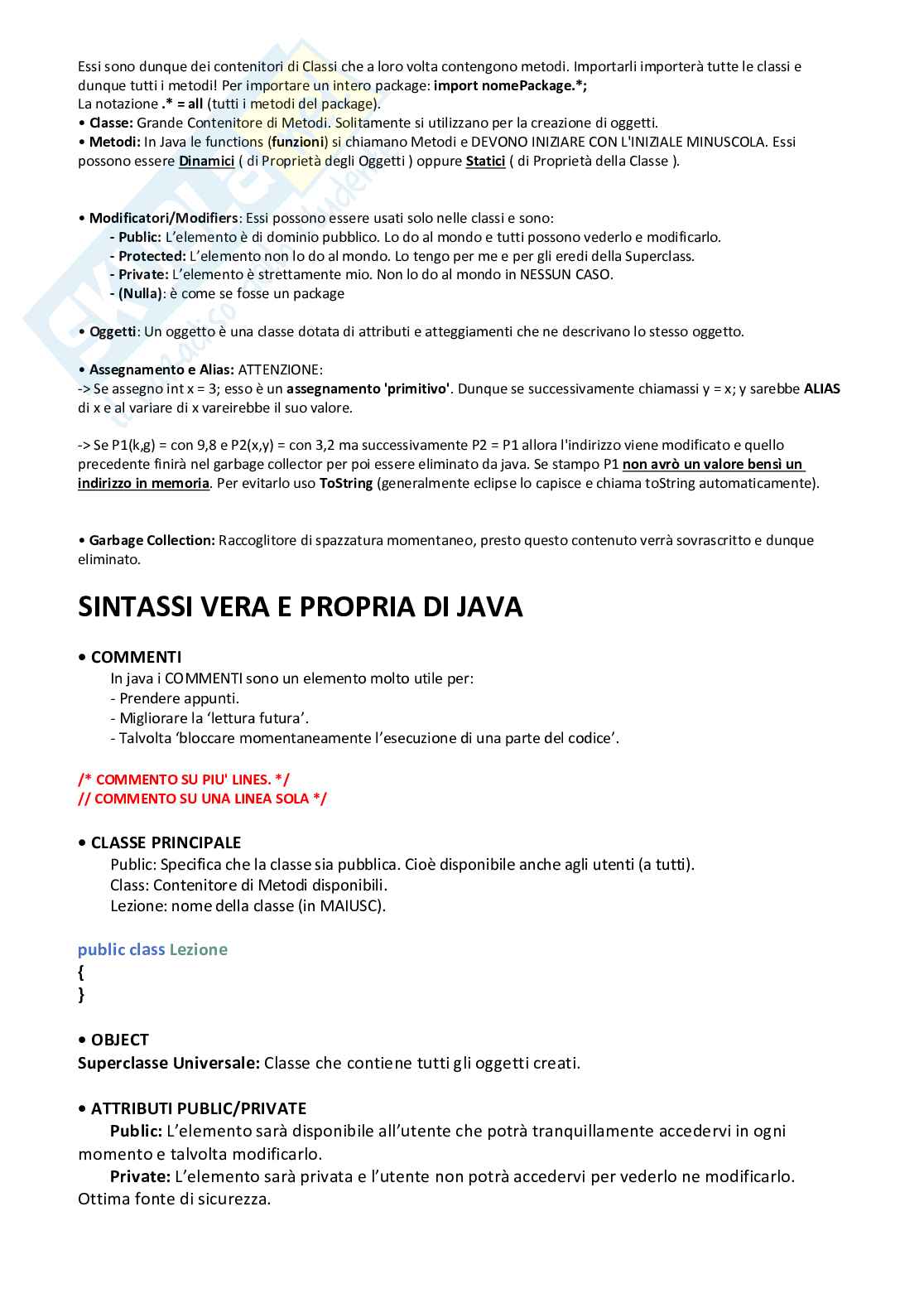 Appunti sul Linguaggio Java Pag. 2