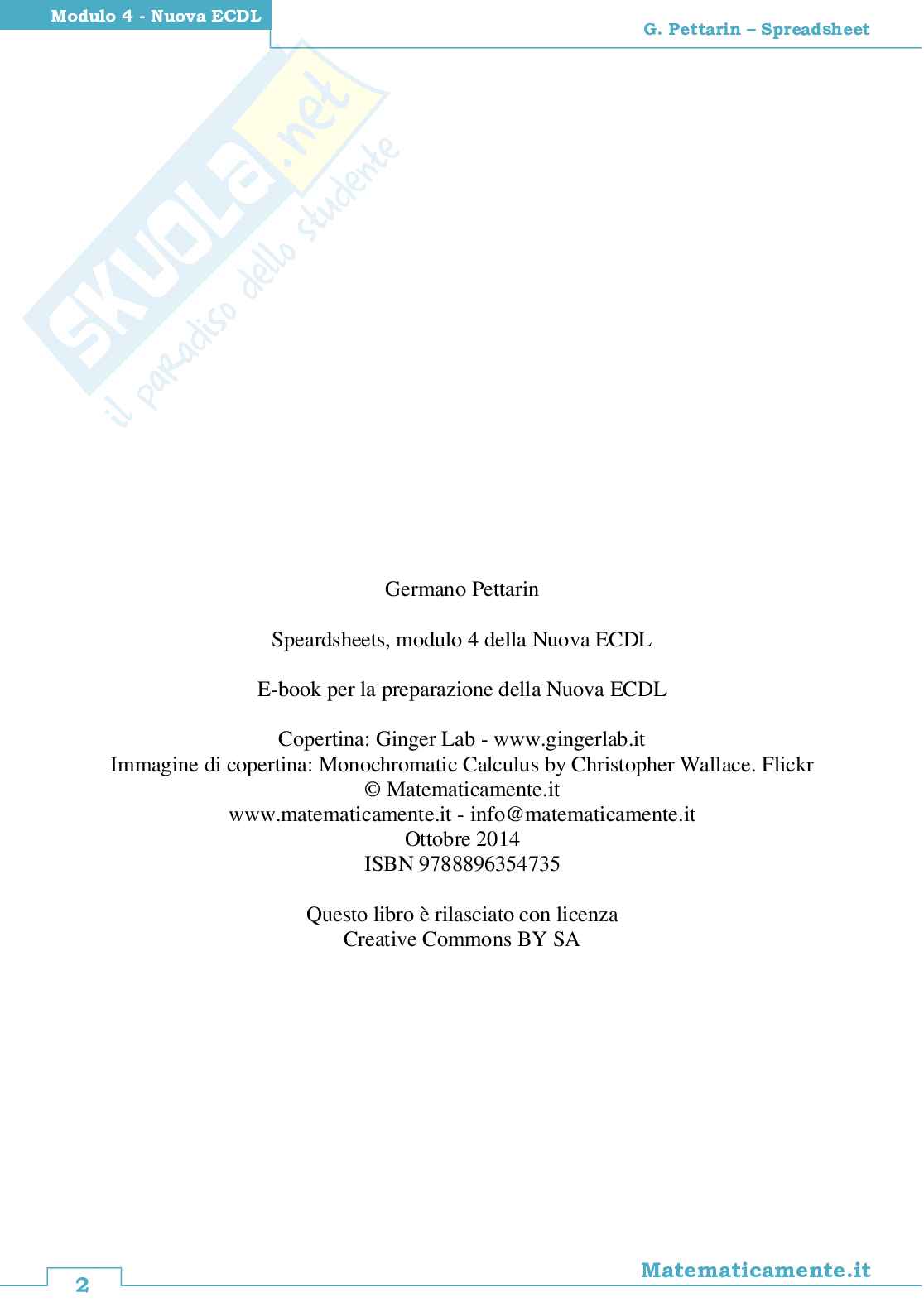 08. Nuova ECDL modulo 4: Spreadsheets, il foglio di calcolo (ebook) Pag. 2