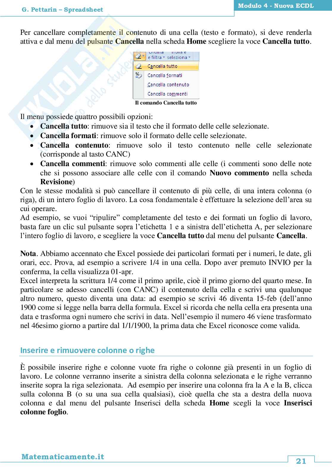 08. Nuova ECDL modulo 4: Spreadsheets, il foglio di calcolo (ebook) Pag. 21