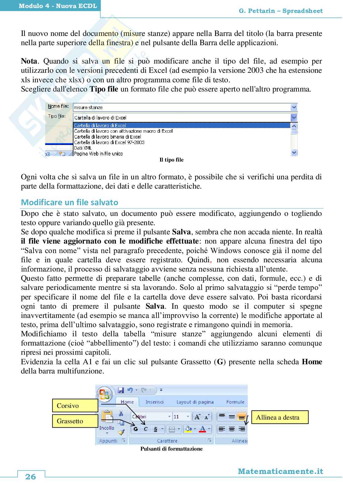 Nuova ECDL modulo 4: Spreadsheets Pag. 26