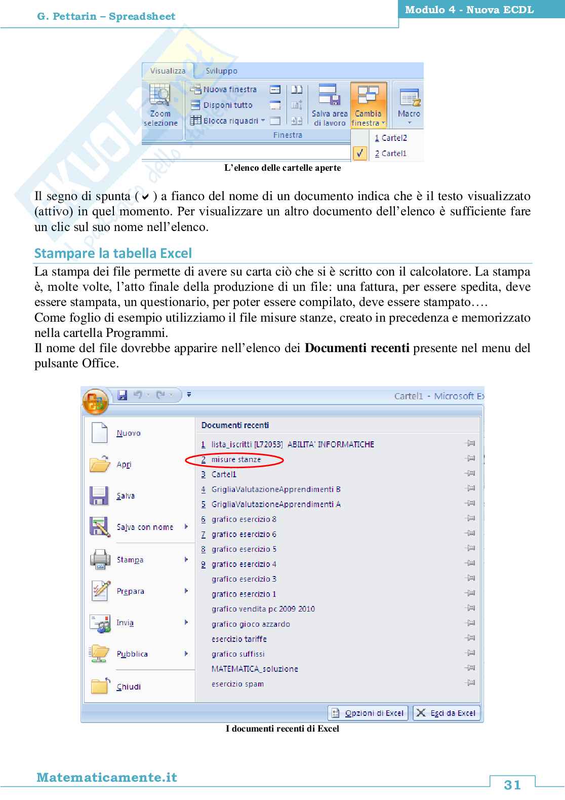 Nuova ECDL modulo 4: Spreadsheets Pag. 31