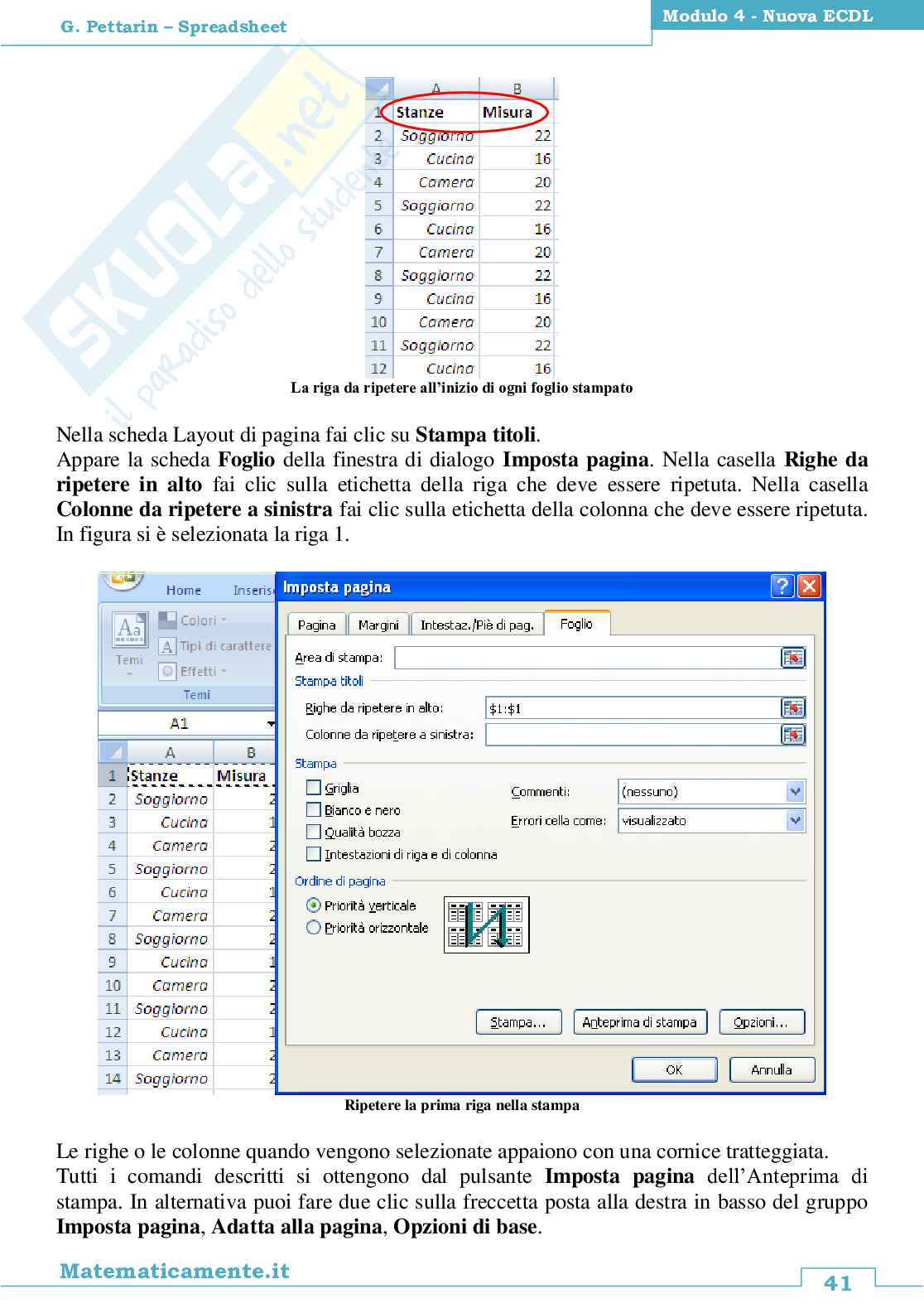 Nuova ECDL modulo 4: Spreadsheets Pag. 41