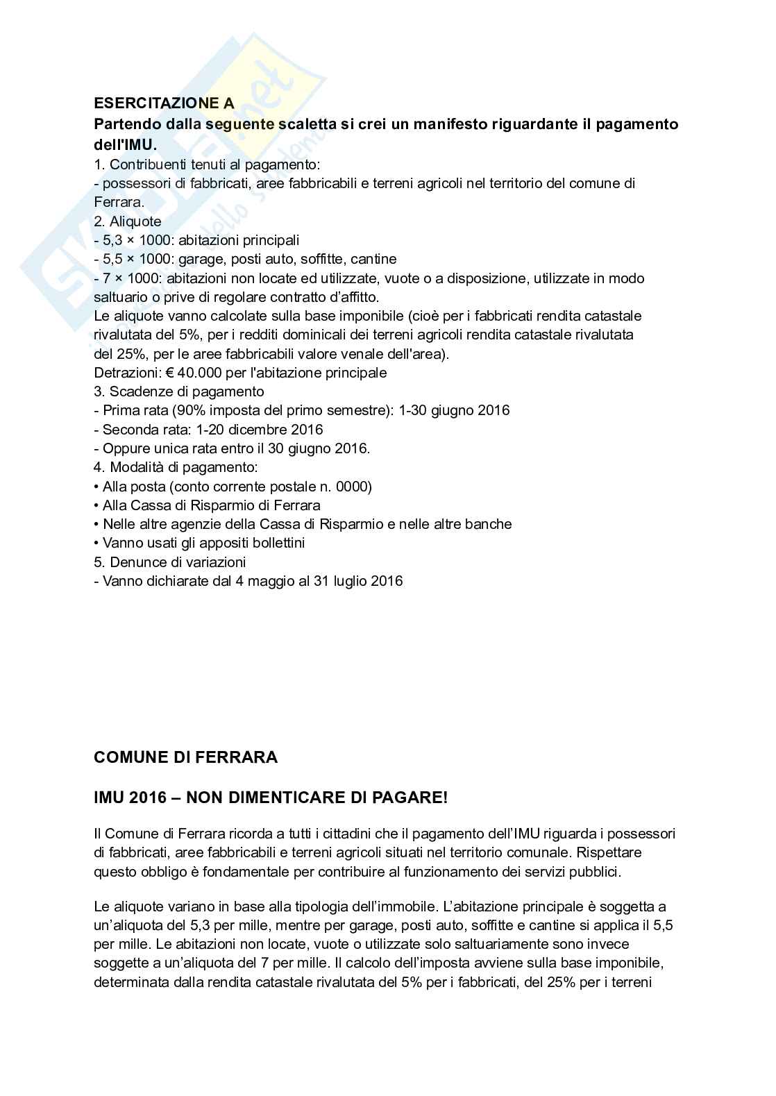 Esercitazione Laboratorio di scrittura istituzionale e pubblicitaria Pag. 1