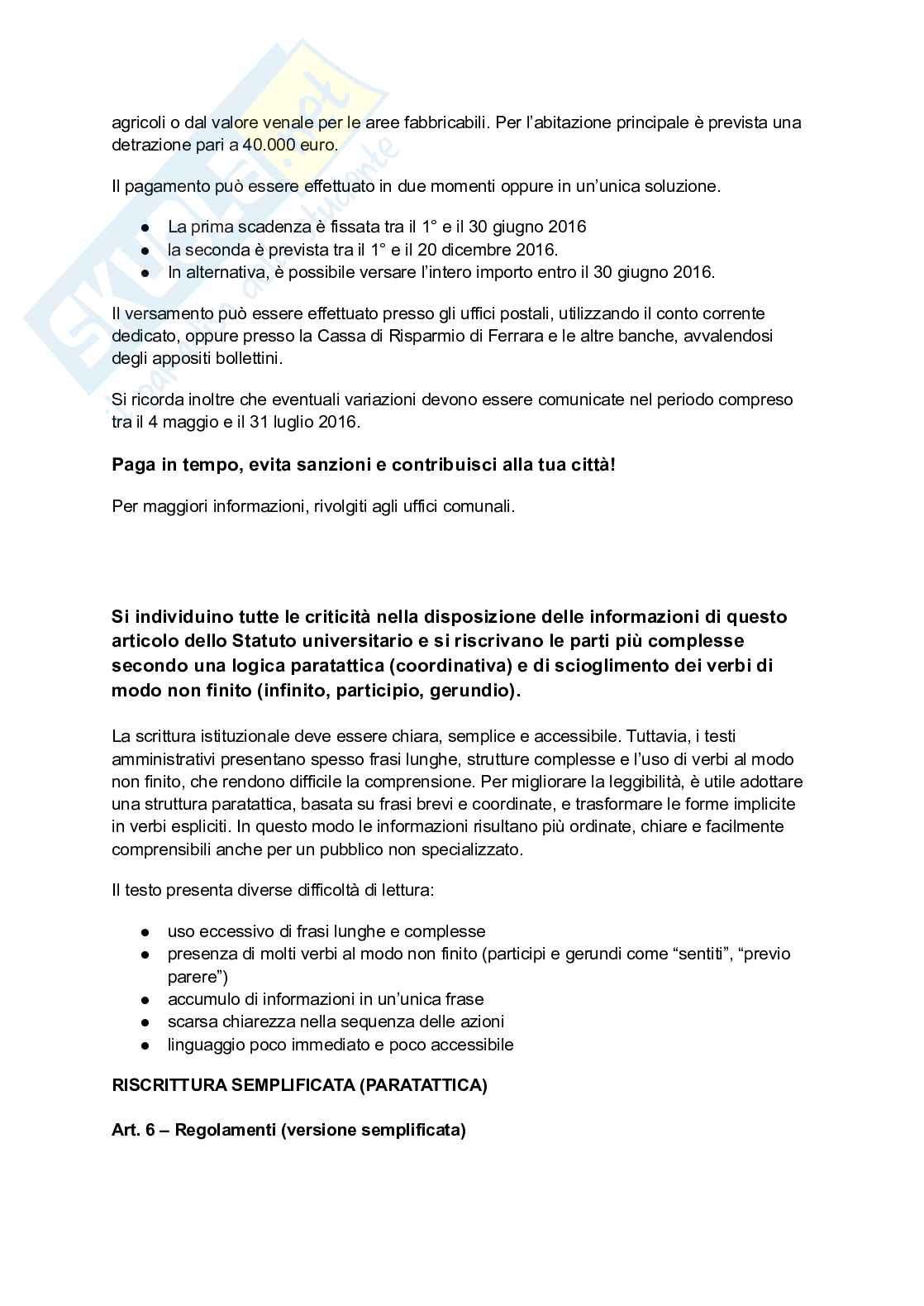 Esercitazione Laboratorio di scrittura istituzionale e pubblicitaria Pag. 2