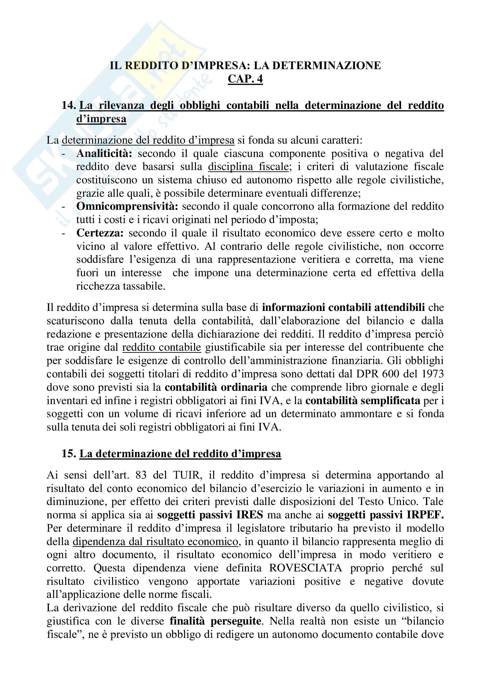 Riassunto esame Diritto tributario dell'impresa, docente Paparella, libro consigliato Diritto tributario dell'impresa, Paparella, Fantozzi Pag. 21