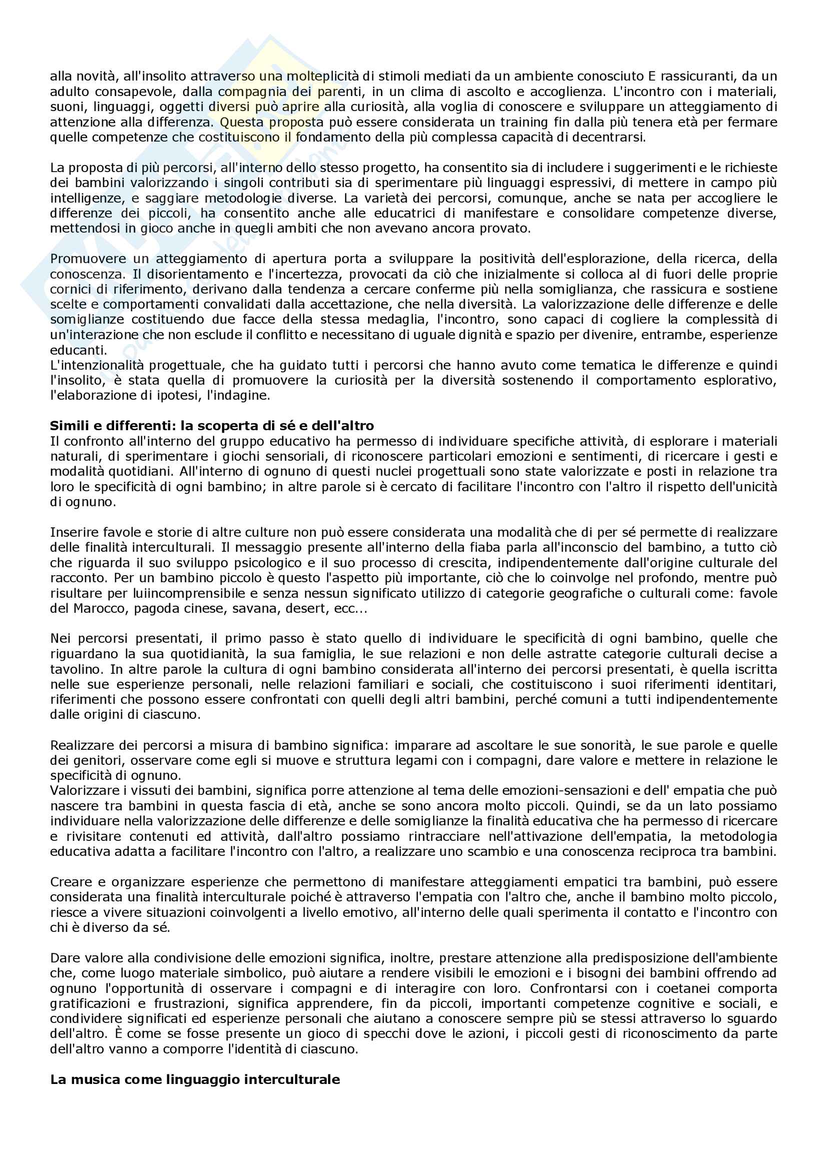 Riassunto esame pedagogia interculturale, prof Cerrocchi. Libro consigliato Di cultura in culture. Esperienze e percorsi interculturali nei nidi d'infanzia Pag. 6