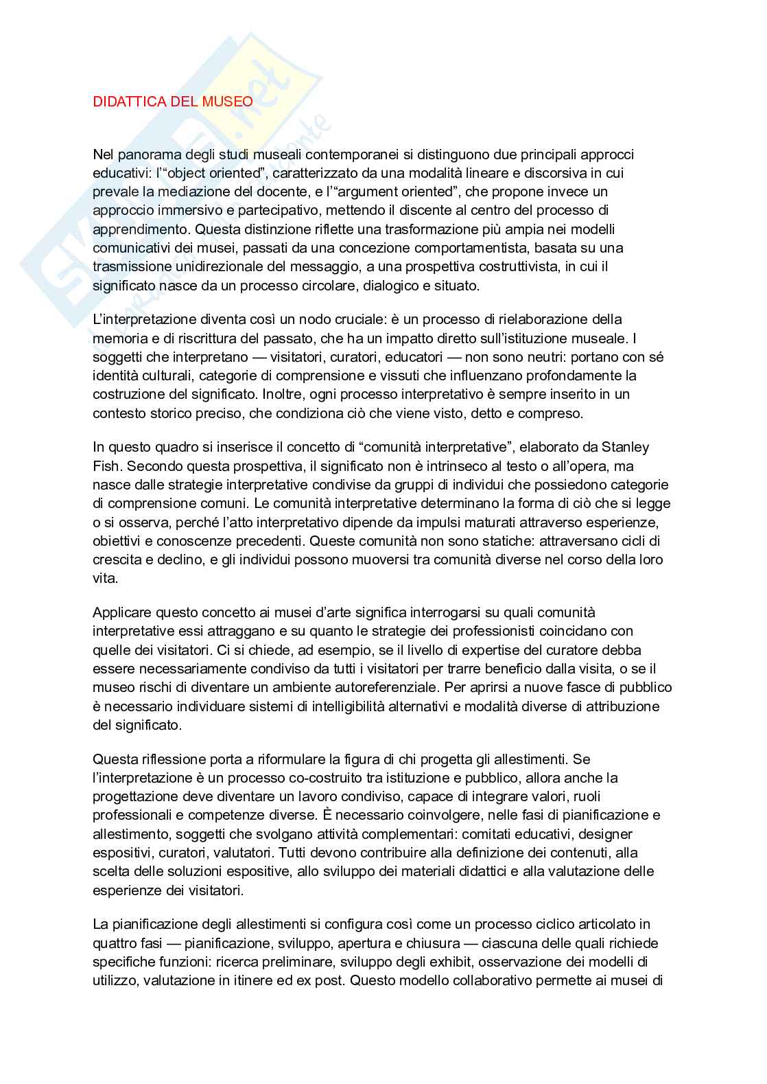 Riassunto esame Didattica del museo e del patrimonio culturale, Prof. Giardini Letizia, libro consigliato Museo costruttivista, Giardini Pag. 1