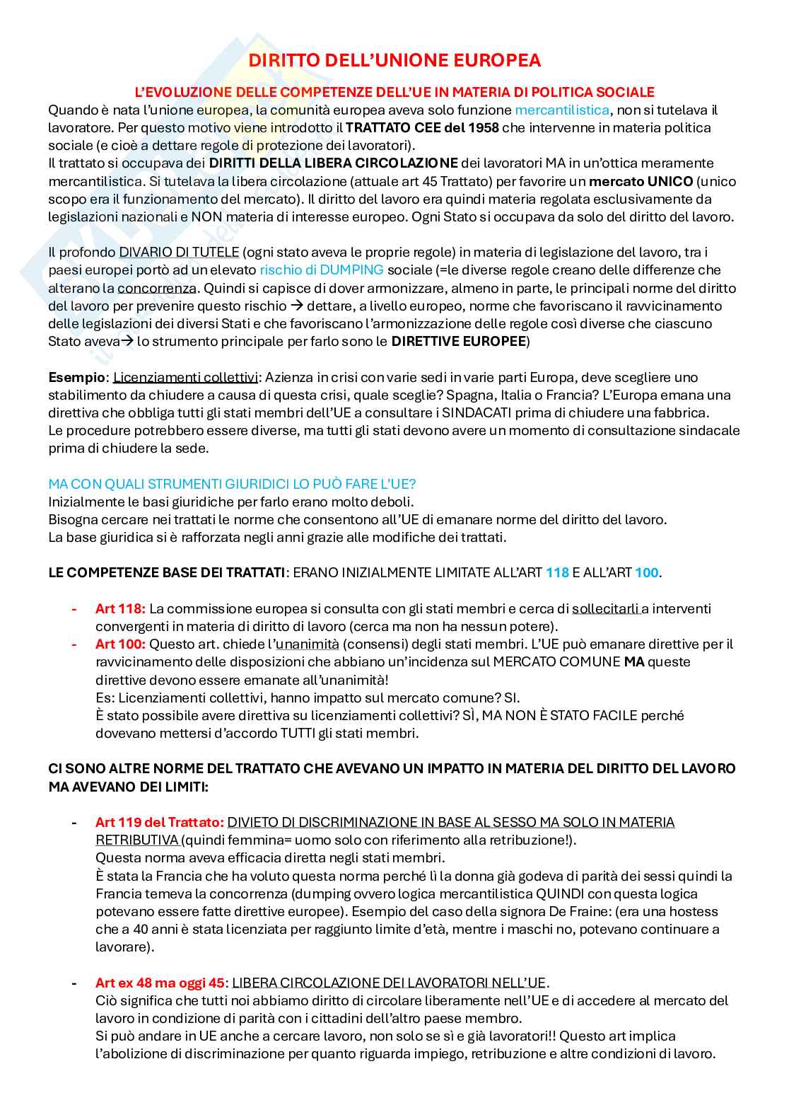 Appunti di Diritto del lavoro nell'Unione Europea Pag. 1