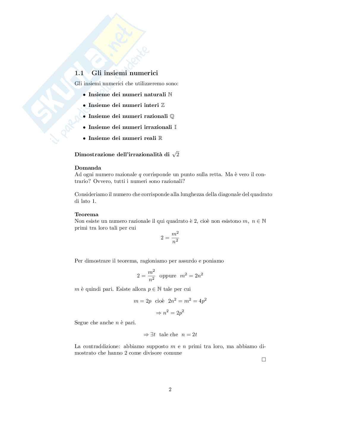 Analisi matematica I - Appunti completi del corso con teoremi e dimostrazioni Pag. 2