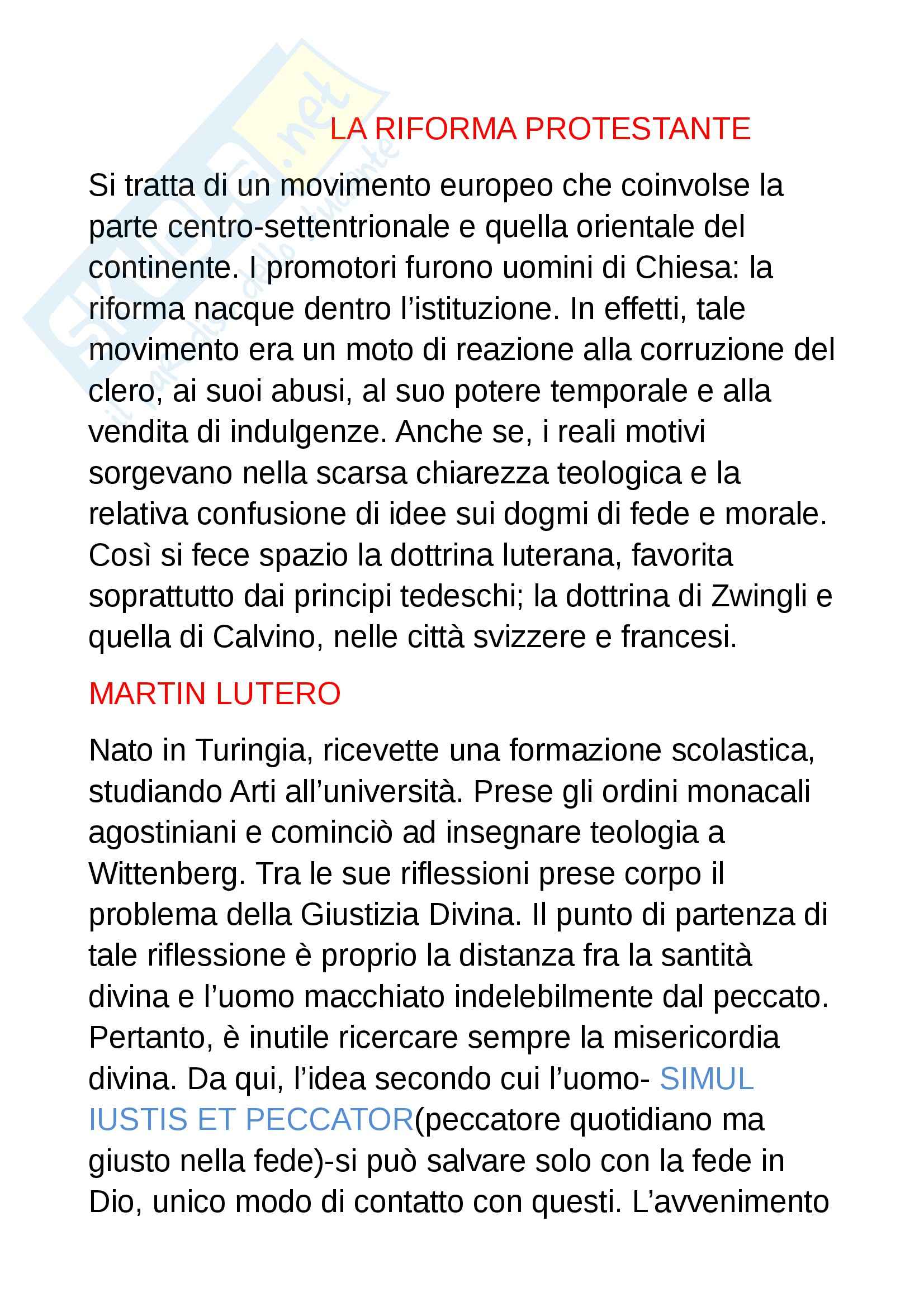 Riforma Protestante E Controriforma Appunti Di Storia Moderna