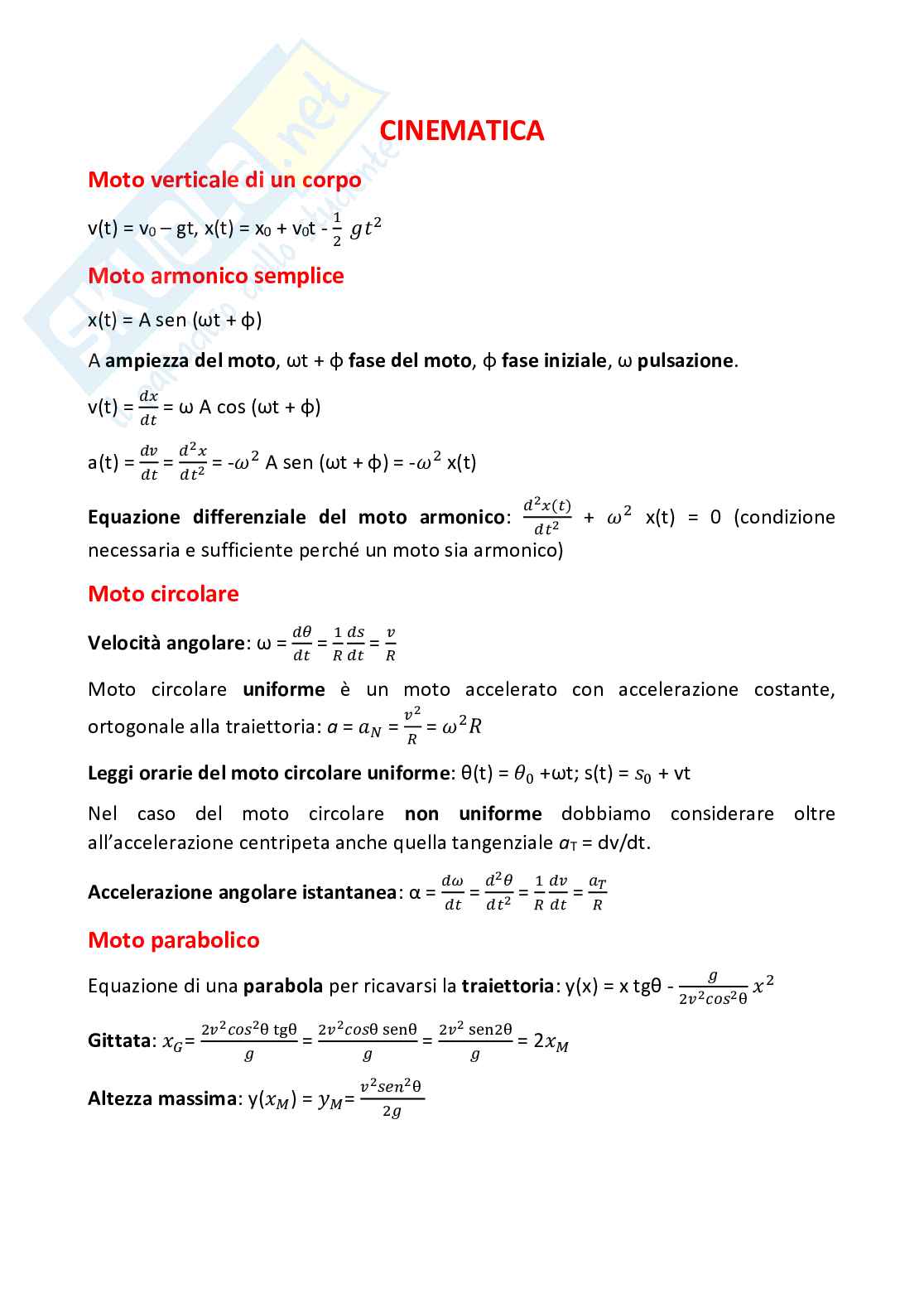 Appunti di Fisica I – Cinematica, dinamica ed energia Pag. 1