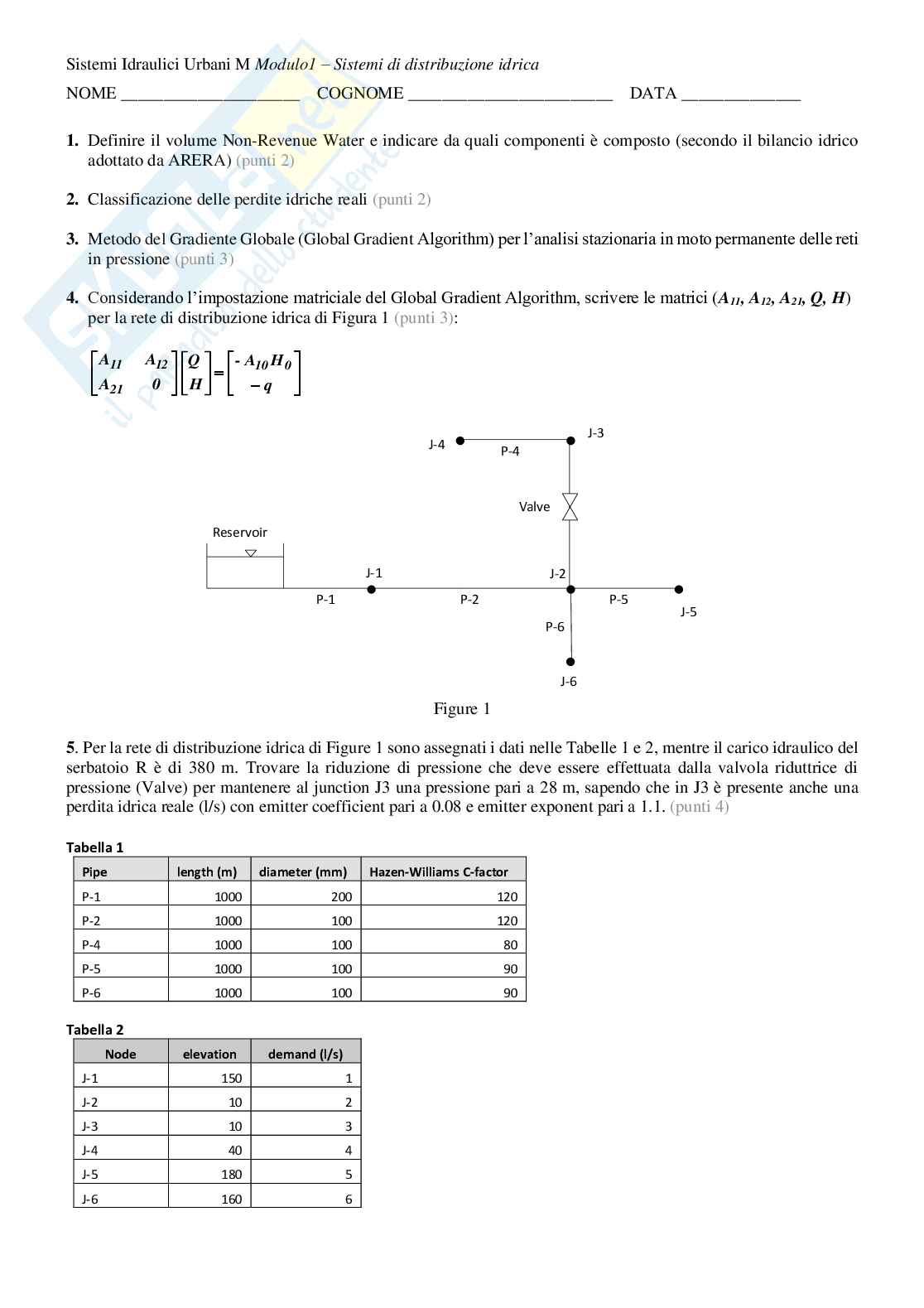 Prove di esame svolte di Sistemi idraulici urbani Pag. 1