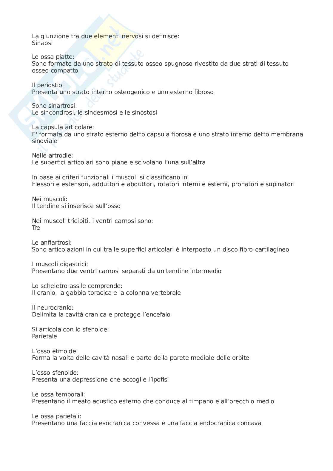 Domande e risposte Anatomia, completo e aggiornato di tutte le domande con risposte. In ordine  Pag. 11