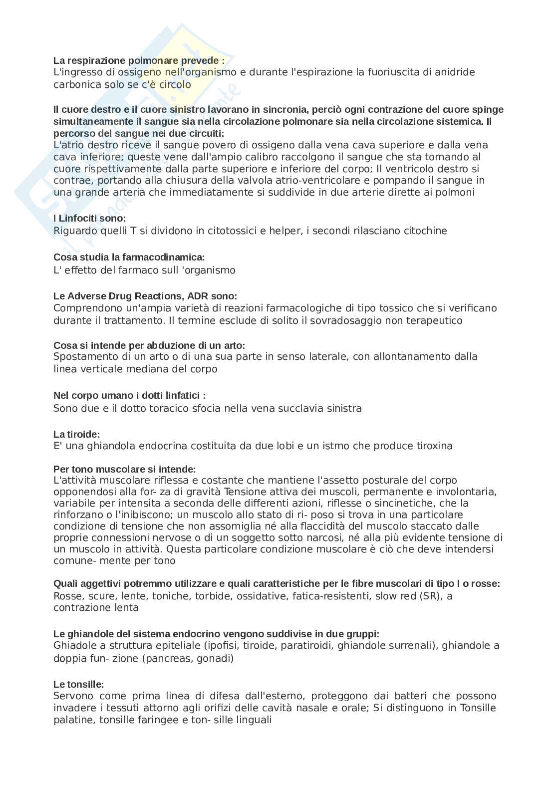 Domande e risposte Anatomia, completo e aggiornato di tutte le domande con risposte. In ordine  Pag. 26